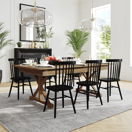 HERCULES 7' x 40" Rectangular Antique Rustic Solid Pine Folding Farm Table with X Legs Antique Rustic