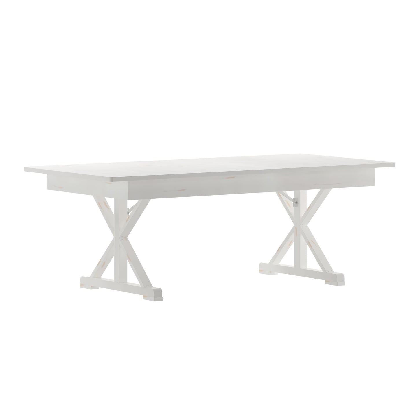 HERCULES 7' x 40" Rectangular Antique Rustic White Solid Pine Folding Farm Table with X Legs Antique Rustic White