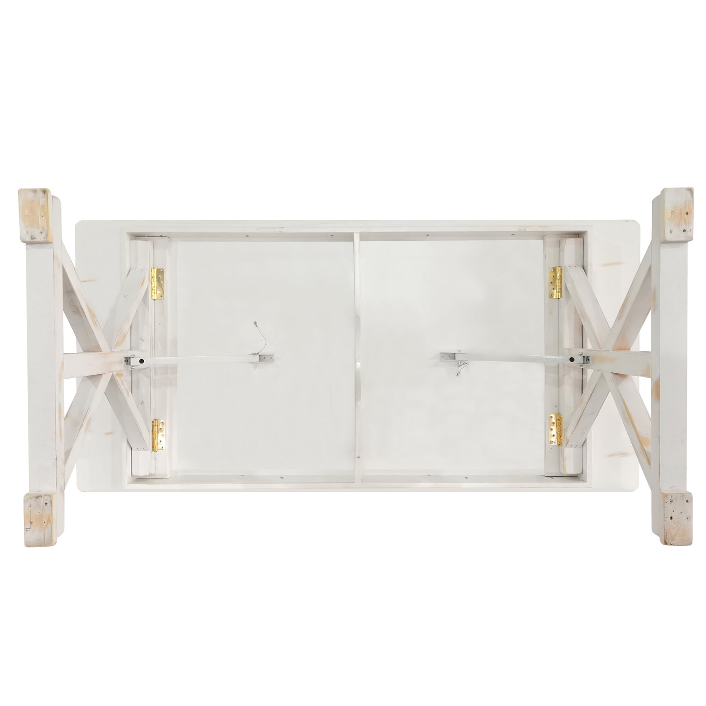 HERCULES 7' x 40" Rectangular Antique Rustic White Solid Pine Folding Farm Table with X Legs Antique Rustic White