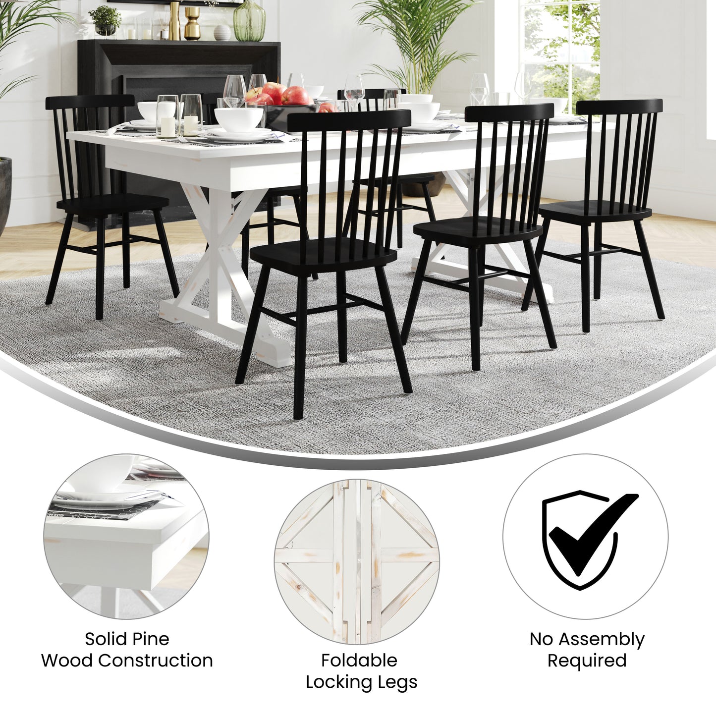 HERCULES 7' x 40" Rectangular Antique Rustic White Solid Pine Folding Farm Table with X Legs Antique Rustic White