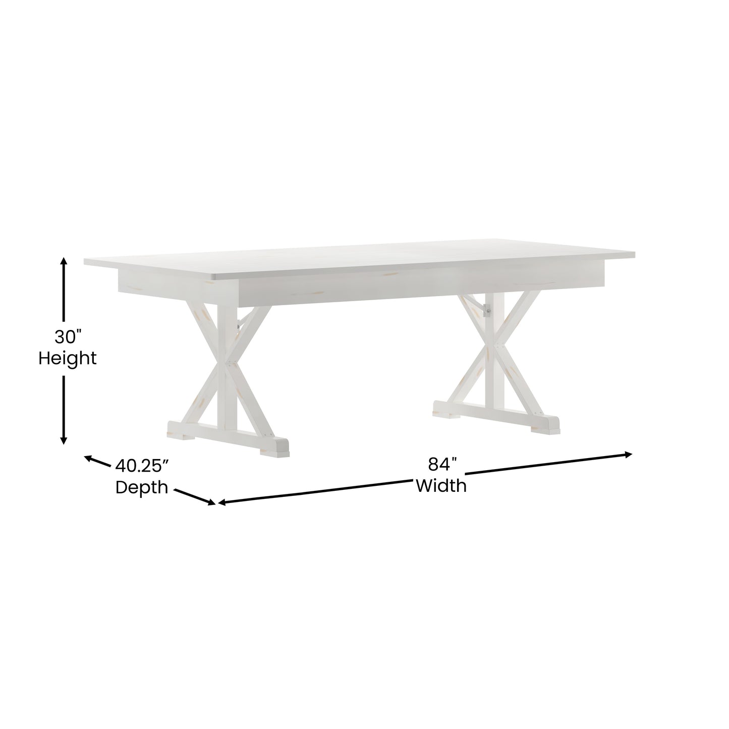 HERCULES 7' x 40" Rectangular Antique Rustic White Solid Pine Folding Farm Table with X Legs Antique Rustic White