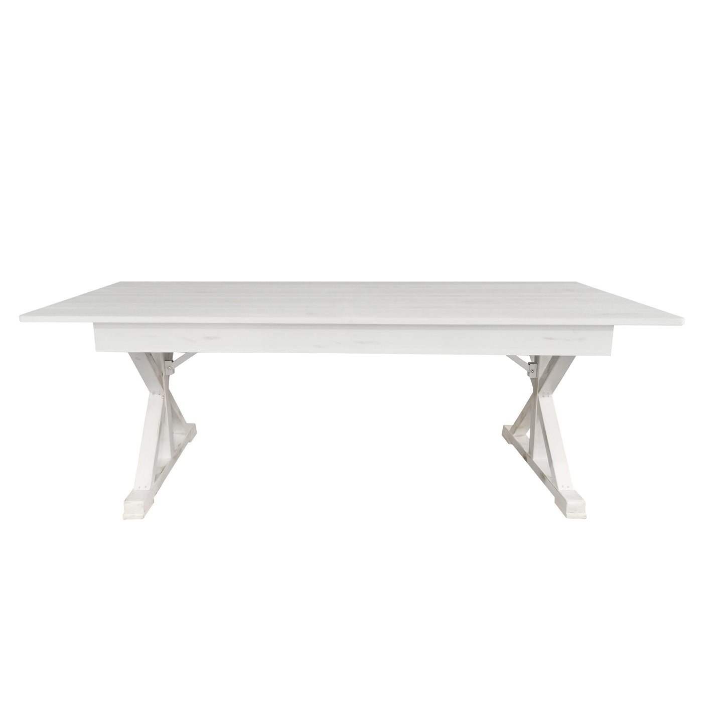 HERCULES 7' x 40" Rectangular Antique Rustic White Solid Pine Folding Farm Table with X Legs Antique Rustic White