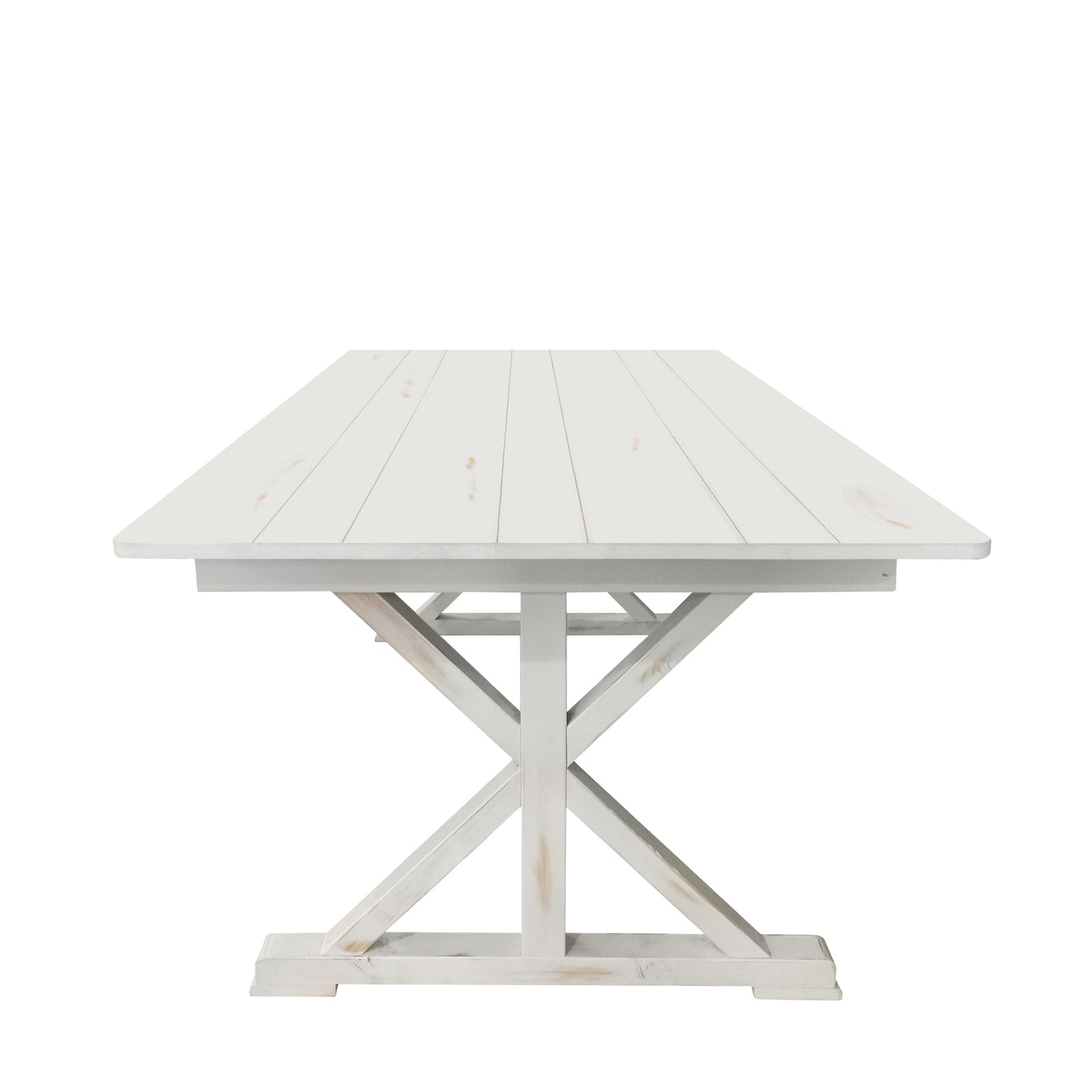 HERCULES 7' x 40" Rectangular Antique Rustic White Solid Pine Folding Farm Table with X Legs Antique Rustic White