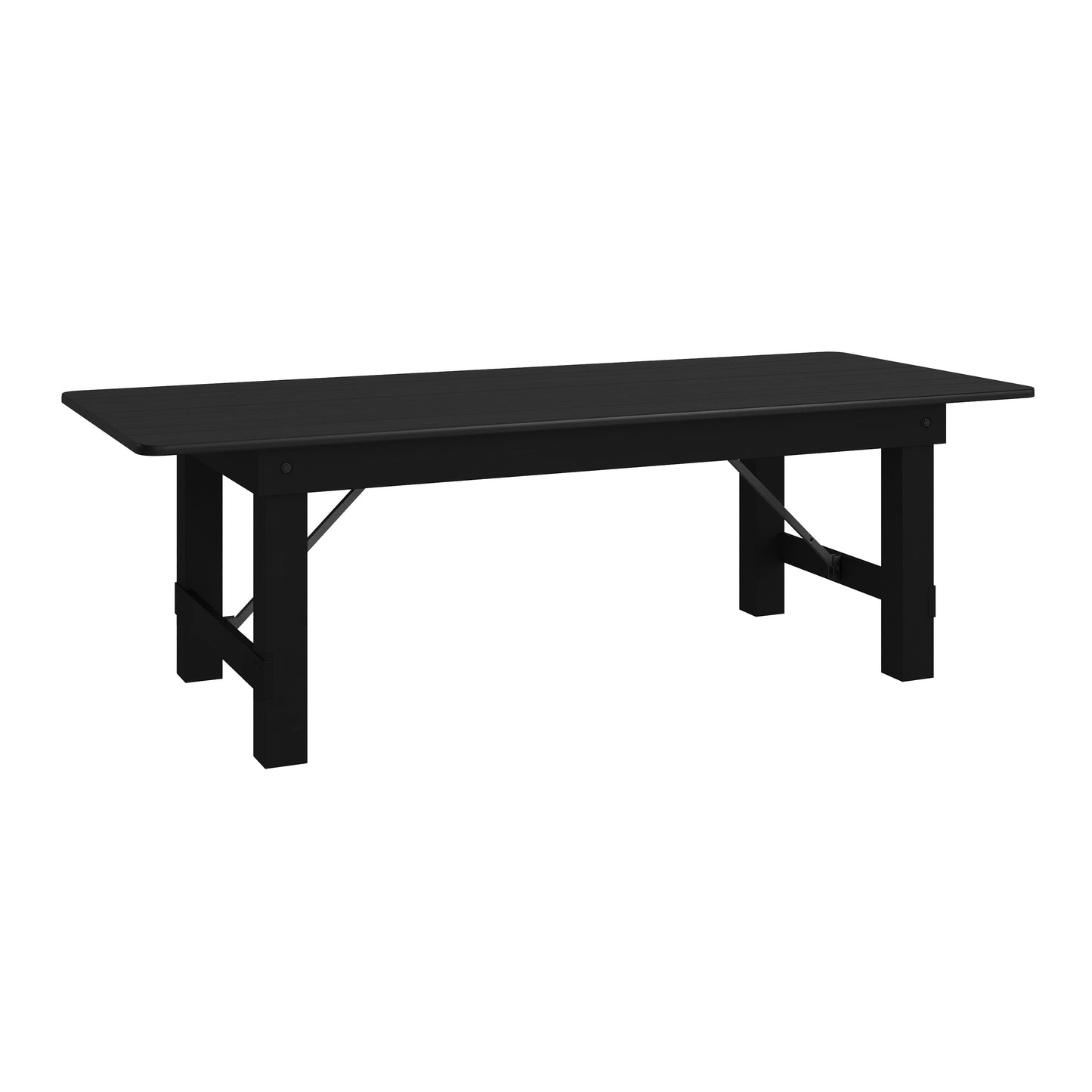 HERCULES 8' x 40" Rectangular Black Wash Commercial Farmhouse Folding Table, Antique Rustic Solid Pine Dining Room Table with Foldable Locking Legs Black Wash