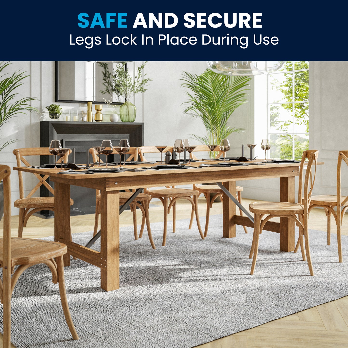 HERCULES Series 8' x 40" Rectangular Antique Rustic Solid Pine Folding Farm Table Antique Rustic