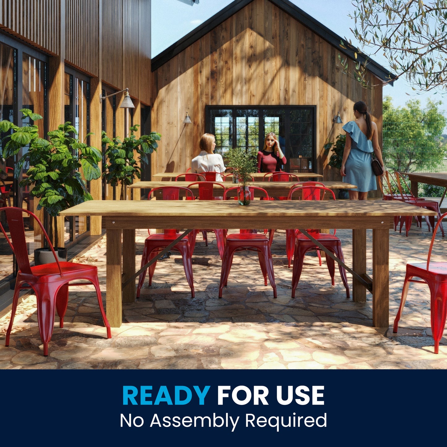 HERCULES Series 8' x 40" Rectangular Antique Rustic Solid Pine Folding Farm Table Antique Rustic