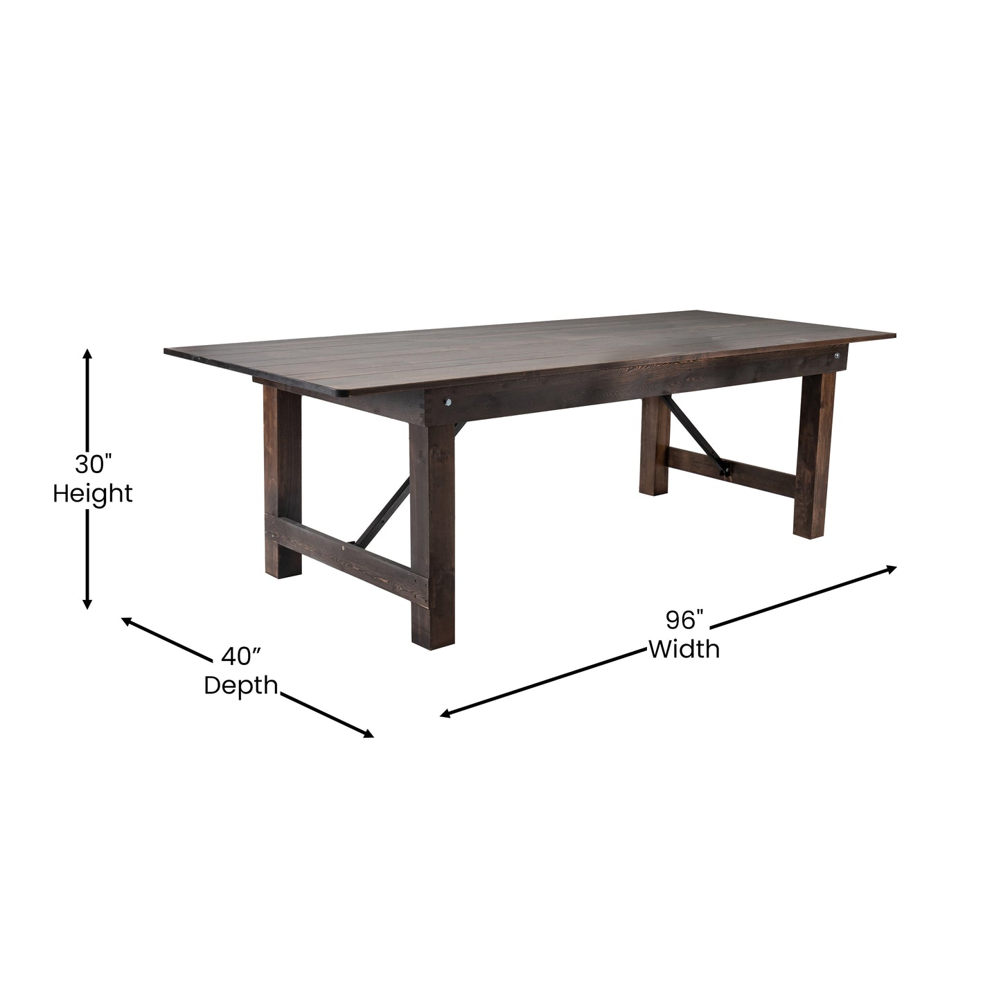 HERCULES 8' x 40" Rectangular Antique Rustic Mahogany Solid Pine Folding Farm Table Mahogany