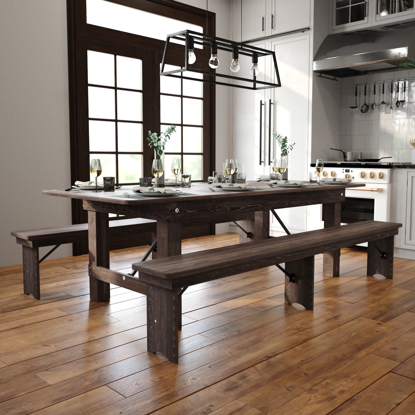 HERCULES 8' x 40" Rectangular Antique Rustic Mahogany Solid Pine Folding Farm Table Mahogany