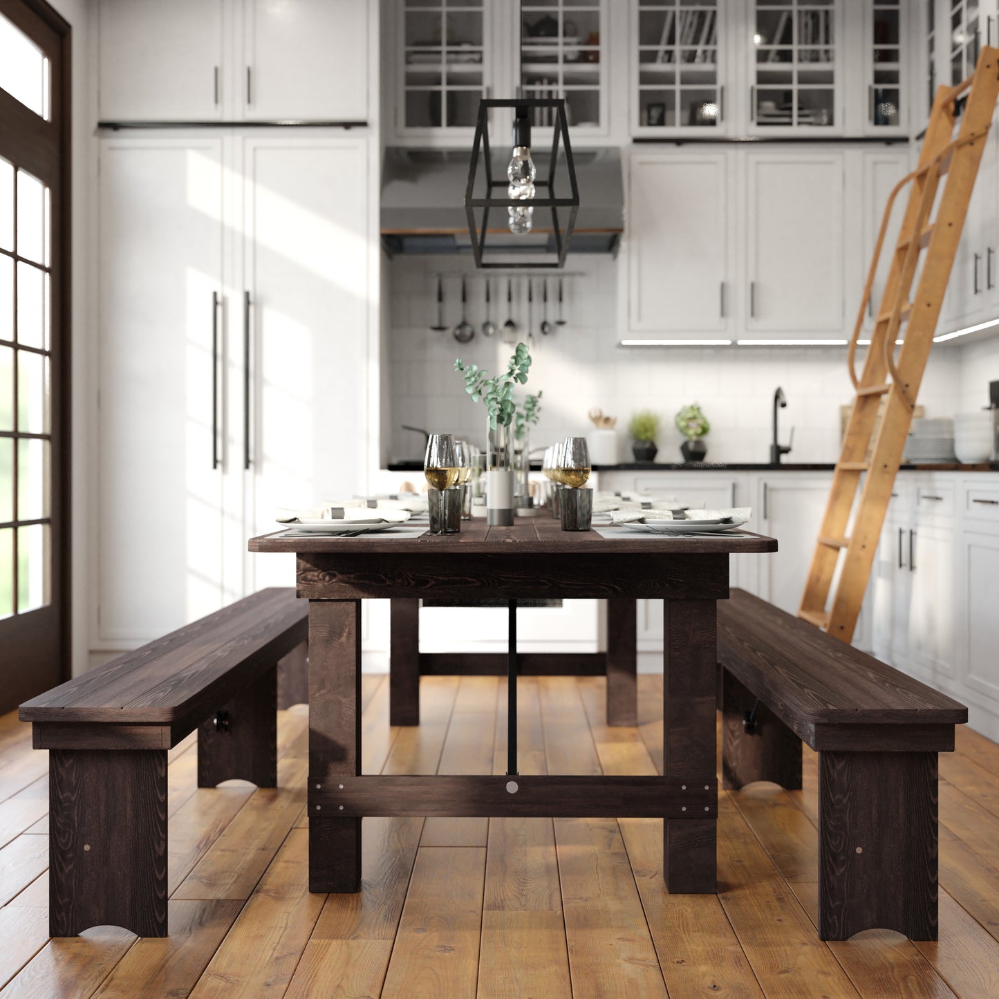 HERCULES 8' x 40" Rectangular Antique Rustic Mahogany Solid Pine Folding Farm Table Mahogany