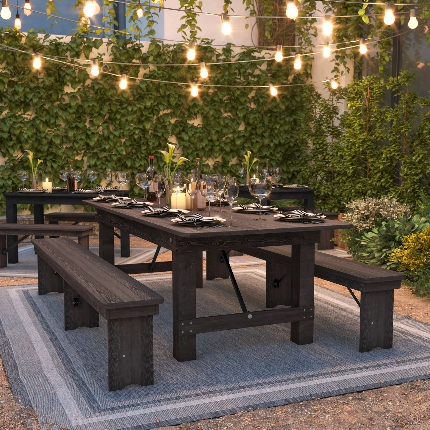 HERCULES 8' x 40" Rectangular Antique Rustic Mahogany Solid Pine Folding Farm Table Mahogany