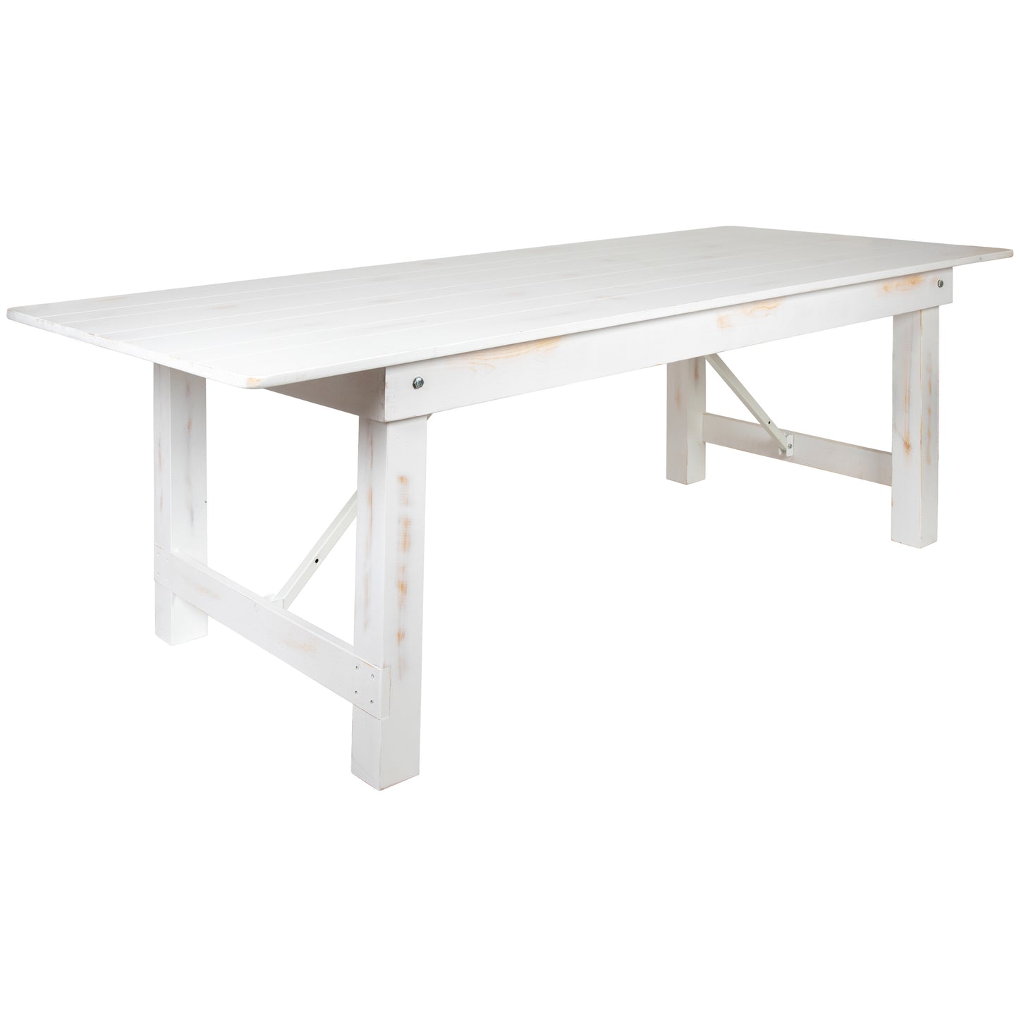 HERCULES Series 8' x 40" Rectangular Antique Rustic White Solid Pine Folding Farm Table Antique Rustic White