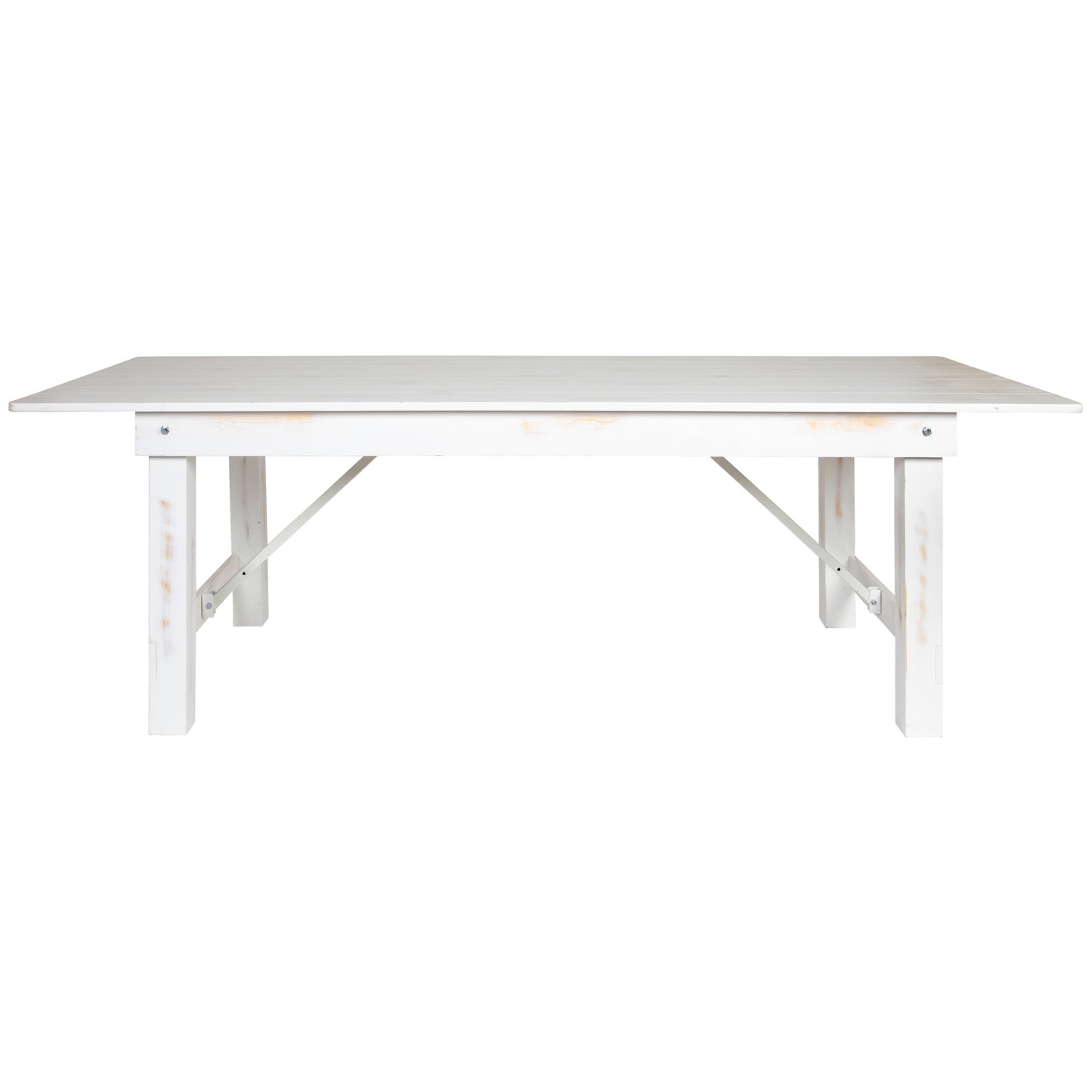 HERCULES Series 8' x 40" Rectangular Antique Rustic White Solid Pine Folding Farm Table Antique Rustic White