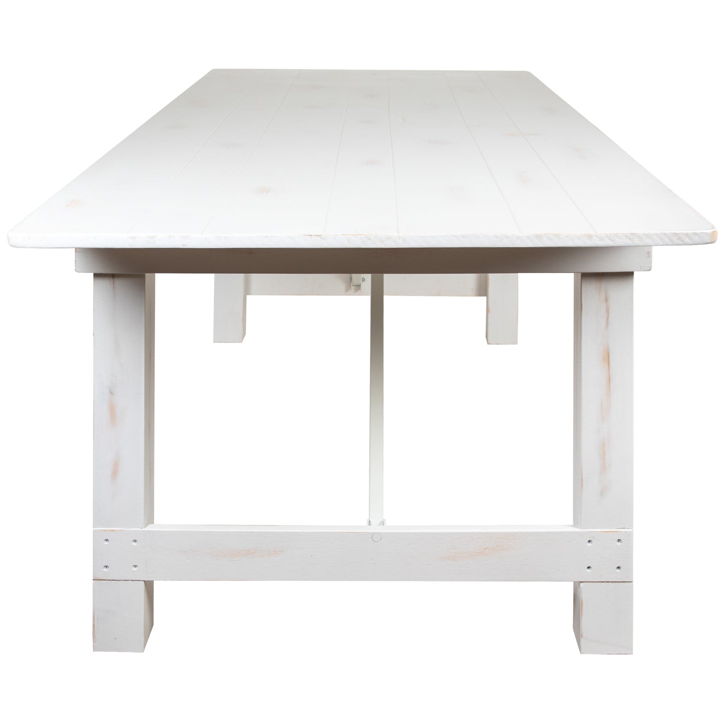 HERCULES Series 8' x 40" Rectangular Antique Rustic White Solid Pine Folding Farm Table Antique Rustic White