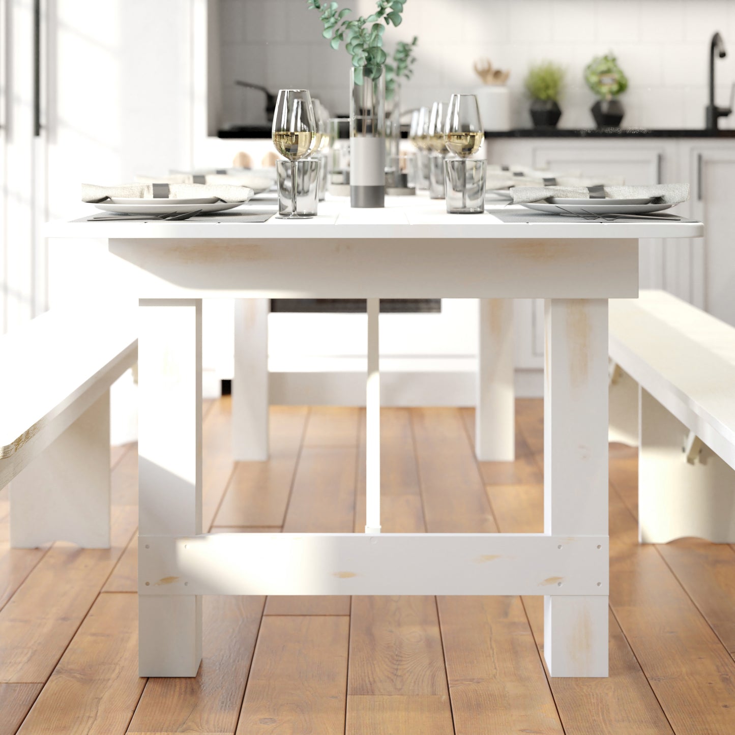 HERCULES Series 8' x 40" Rectangular Antique Rustic White Solid Pine Folding Farm Table Antique Rustic White