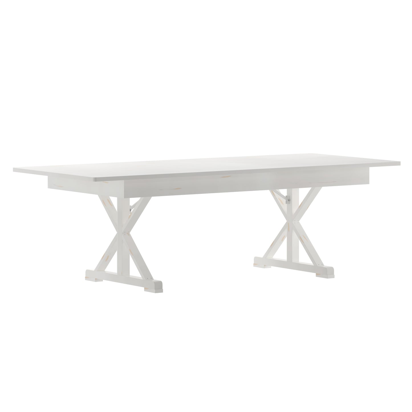 HERCULES 8' x 40" Rectangular Antique Rustic White Solid Pine Folding Farm Table with X Legs Antique Rustic White