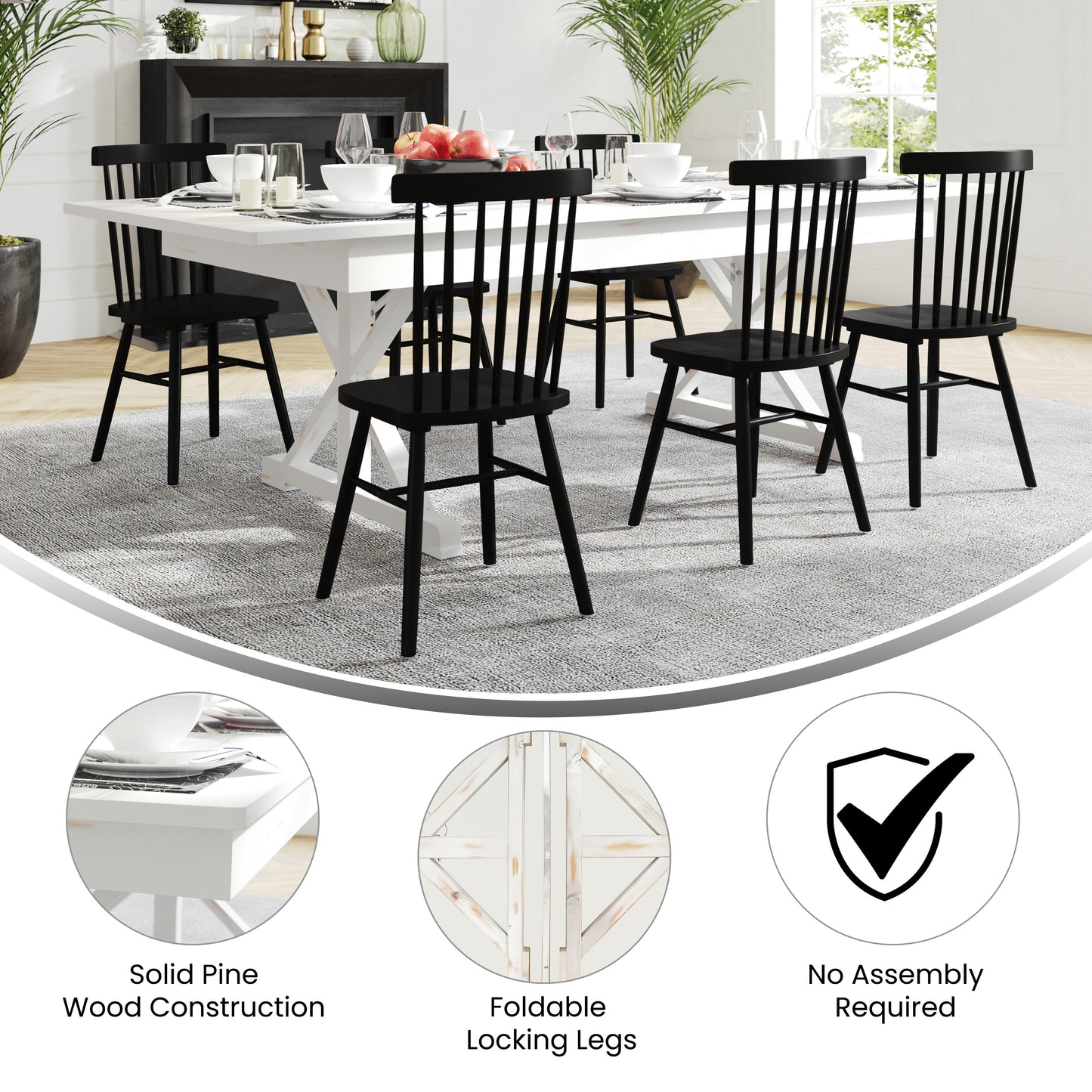 HERCULES 8' x 40" Rectangular Antique Rustic White Solid Pine Folding Farm Table with X Legs Antique Rustic White