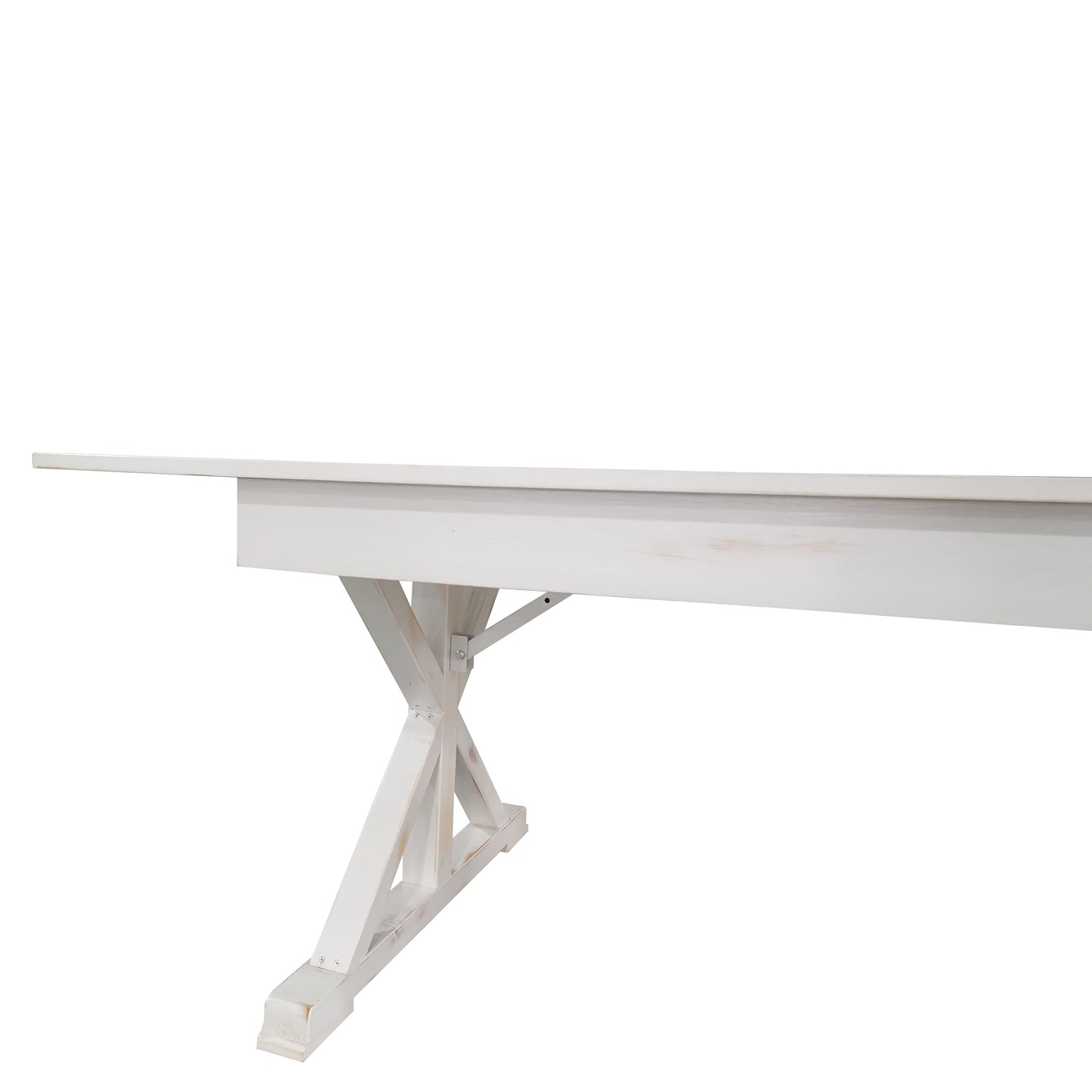 HERCULES 8' x 40" Rectangular Antique Rustic White Solid Pine Folding Farm Table with X Legs Antique Rustic White
