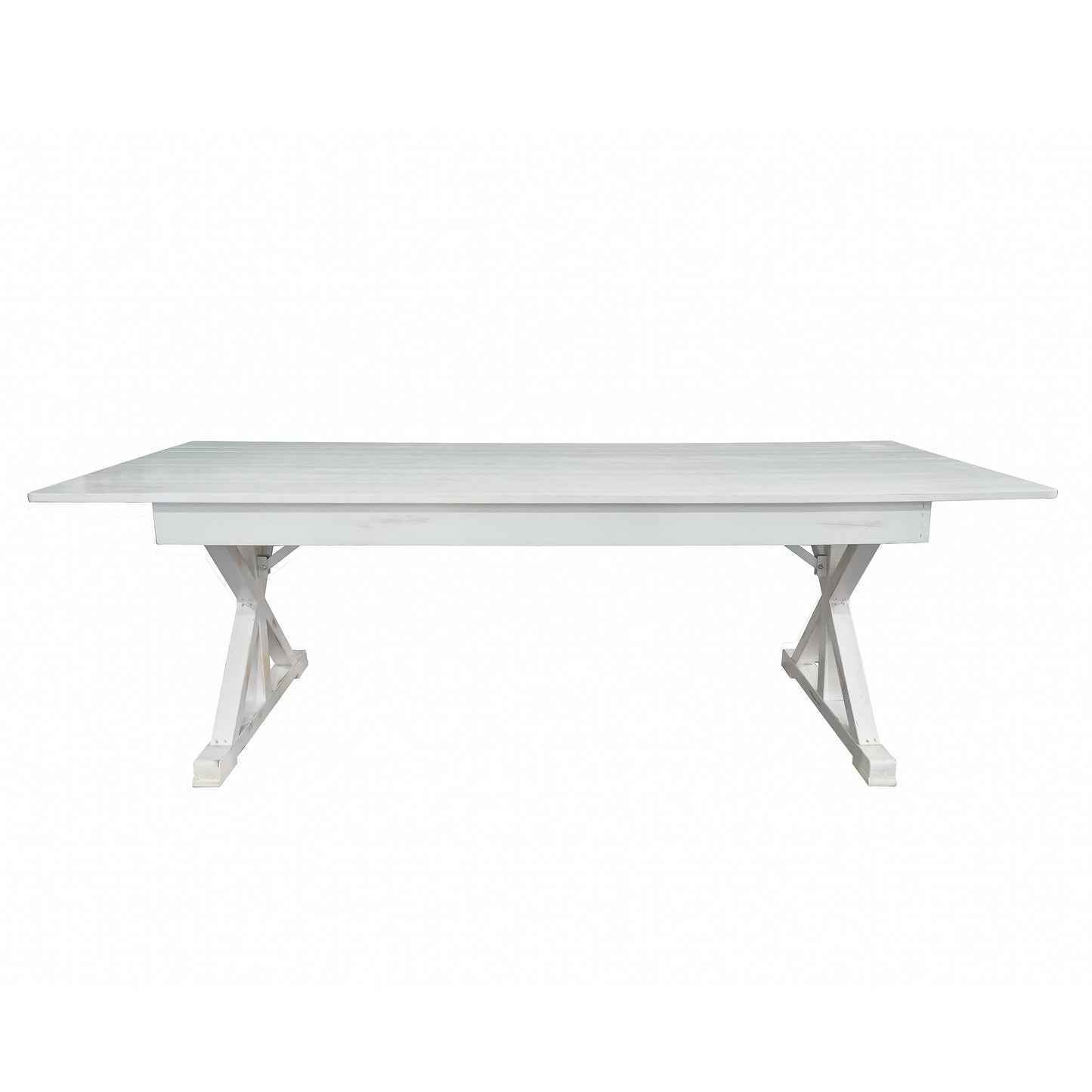 HERCULES 8' x 40" Rectangular Antique Rustic White Solid Pine Folding Farm Table with X Legs Antique Rustic White