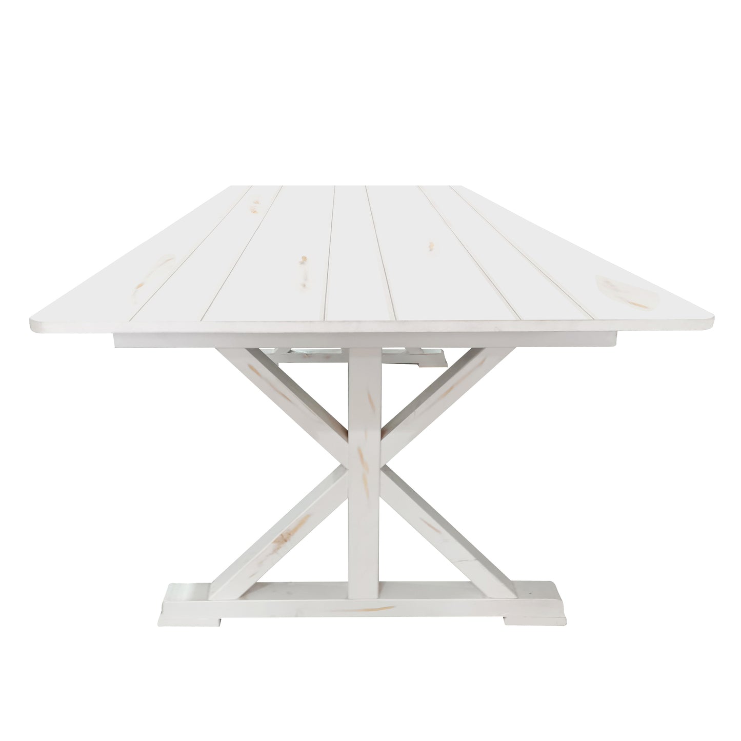 HERCULES 8' x 40" Rectangular Antique Rustic White Solid Pine Folding Farm Table with X Legs Antique Rustic White