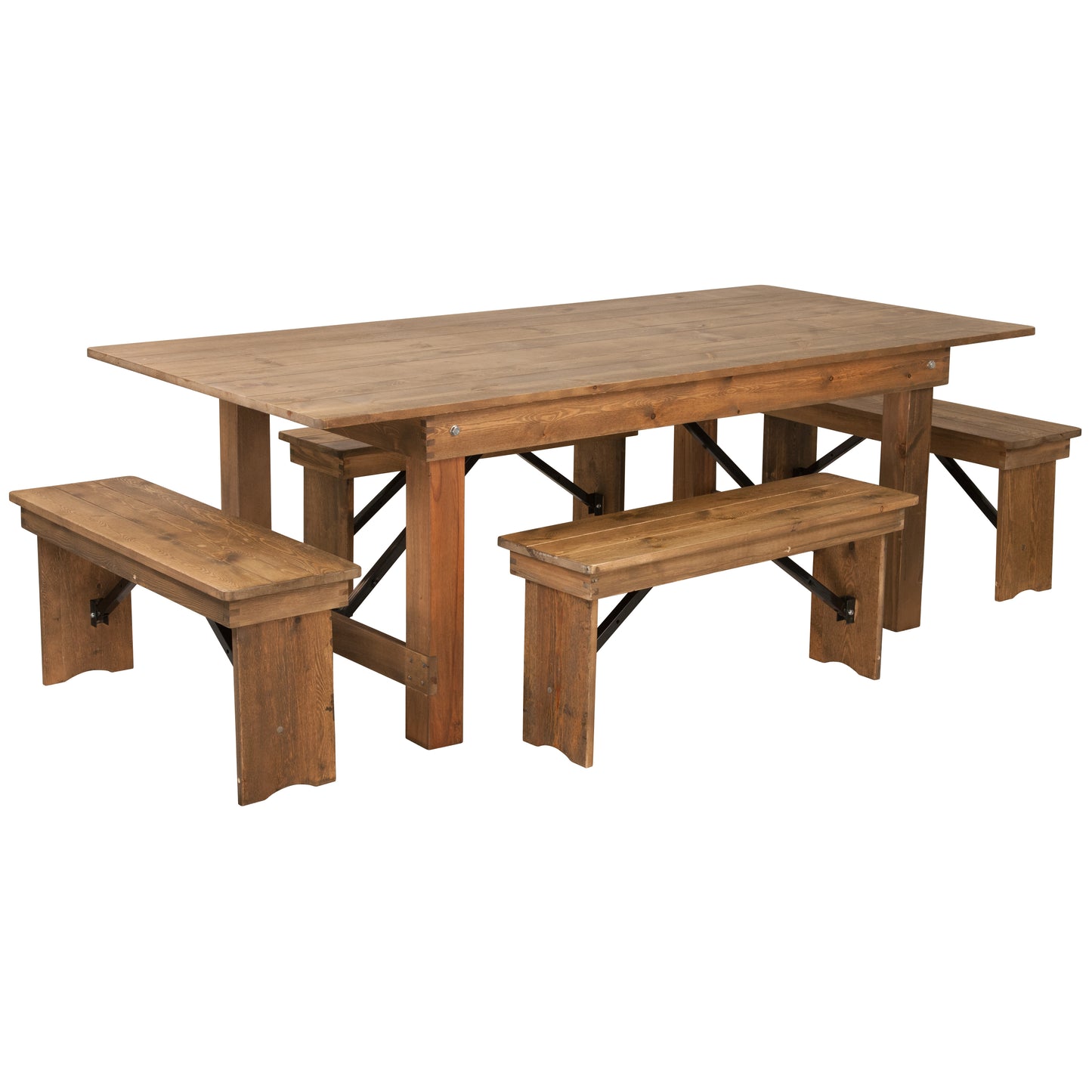 HERCULES Series 7' x 40'' Antique Rustic Folding Farm Table and Four Bench Set Antique Rustic