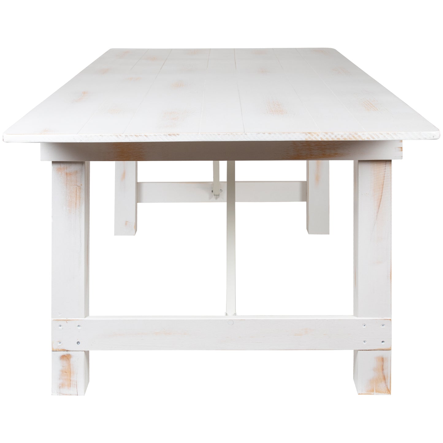 HERCULES Series 7' x 40" Antique Rustic White Folding Farm Table and Four Bench Set Antique Rustic White