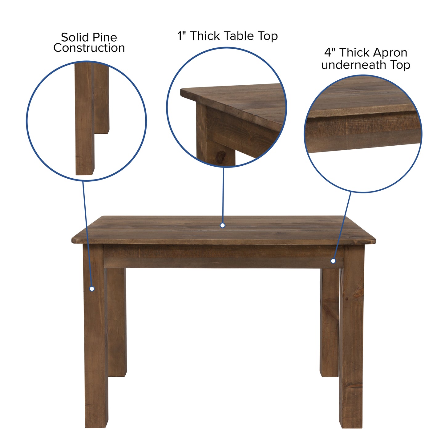 HERCULES 46" x 30" Antique Rustic Farm Table Set with 4 Cross Back Chairs and Cushions Antique Rustic