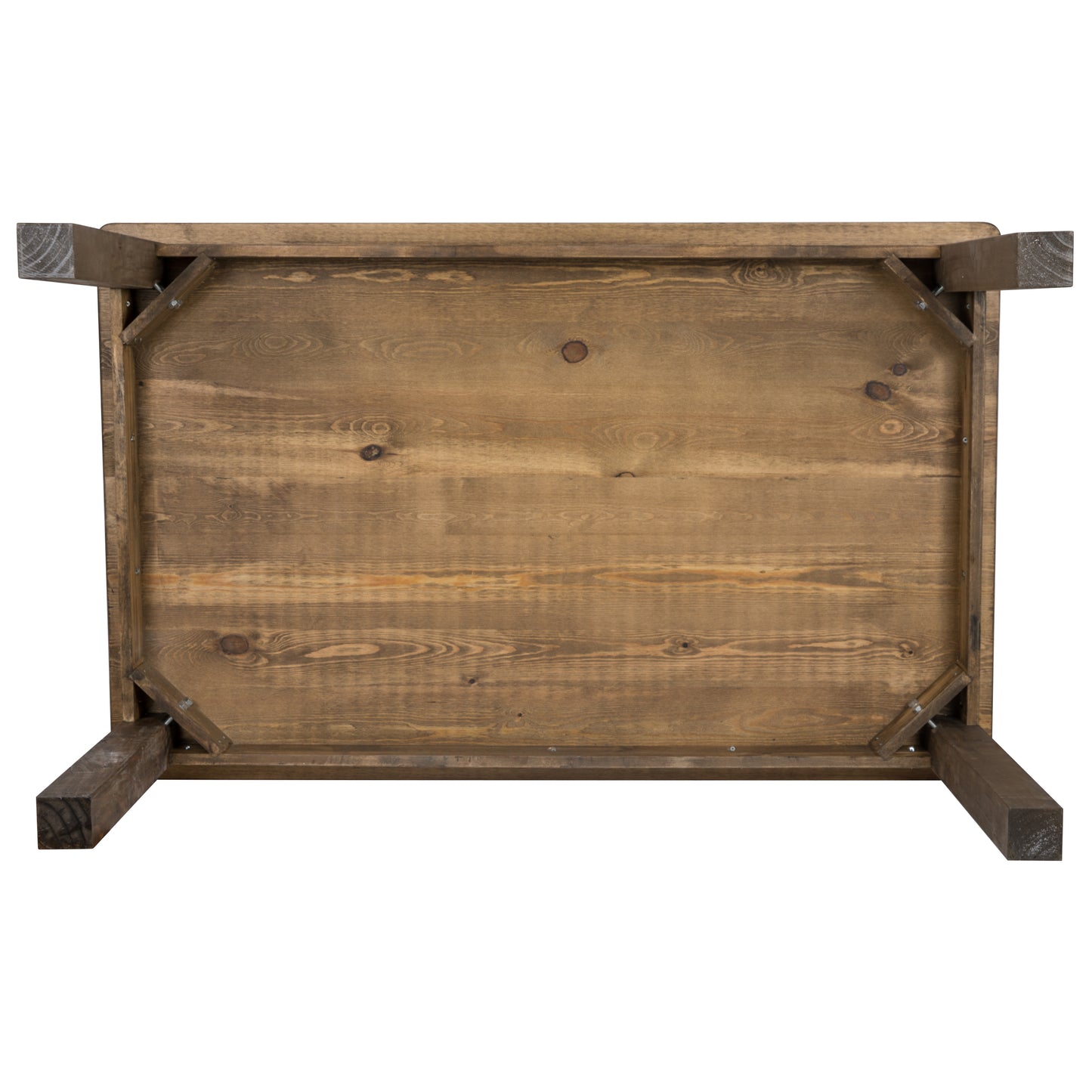 HERCULES 60" x 38" Antique Rustic Farm Table Set with 4 Cross Back Chairs and Cushions Antique Rustic