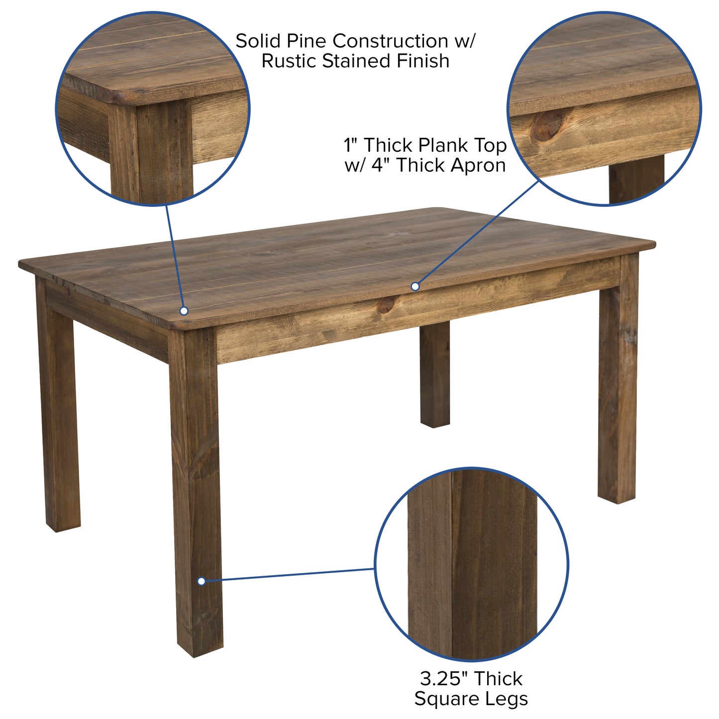 HERCULES 60" x 38" Antique Rustic Farm Table Set with 4 Cross Back Chairs and Cushions Antique Rustic