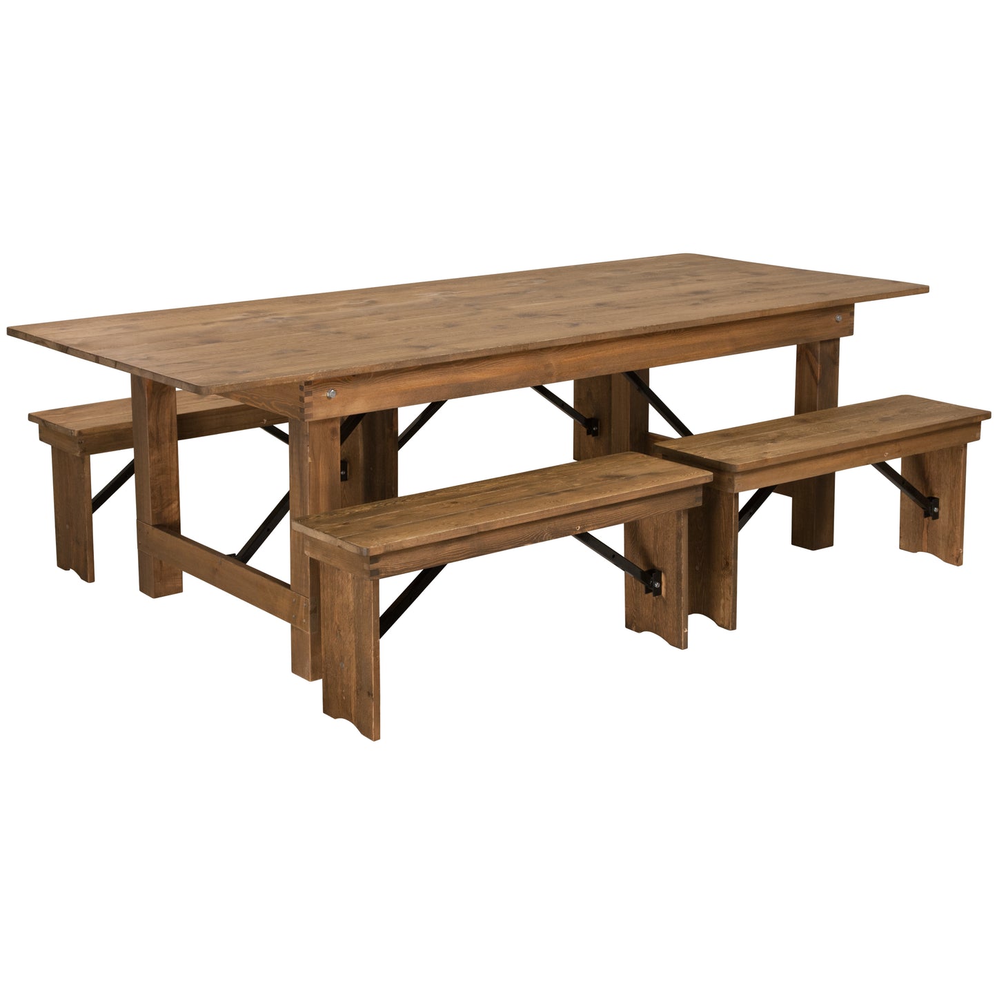 HERCULES Series 8' x 40'' Antique Rustic Folding Farm Table and Four 40.25"L Bench Set Antique Rustic