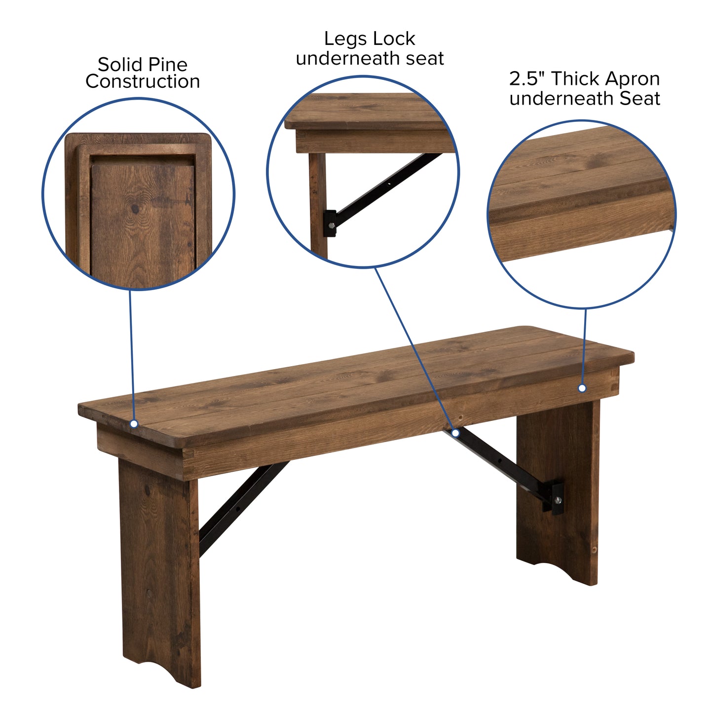 HERCULES Series 8' x 40'' Antique Rustic Folding Farm Table and Four 40.25"L Bench Set Antique Rustic