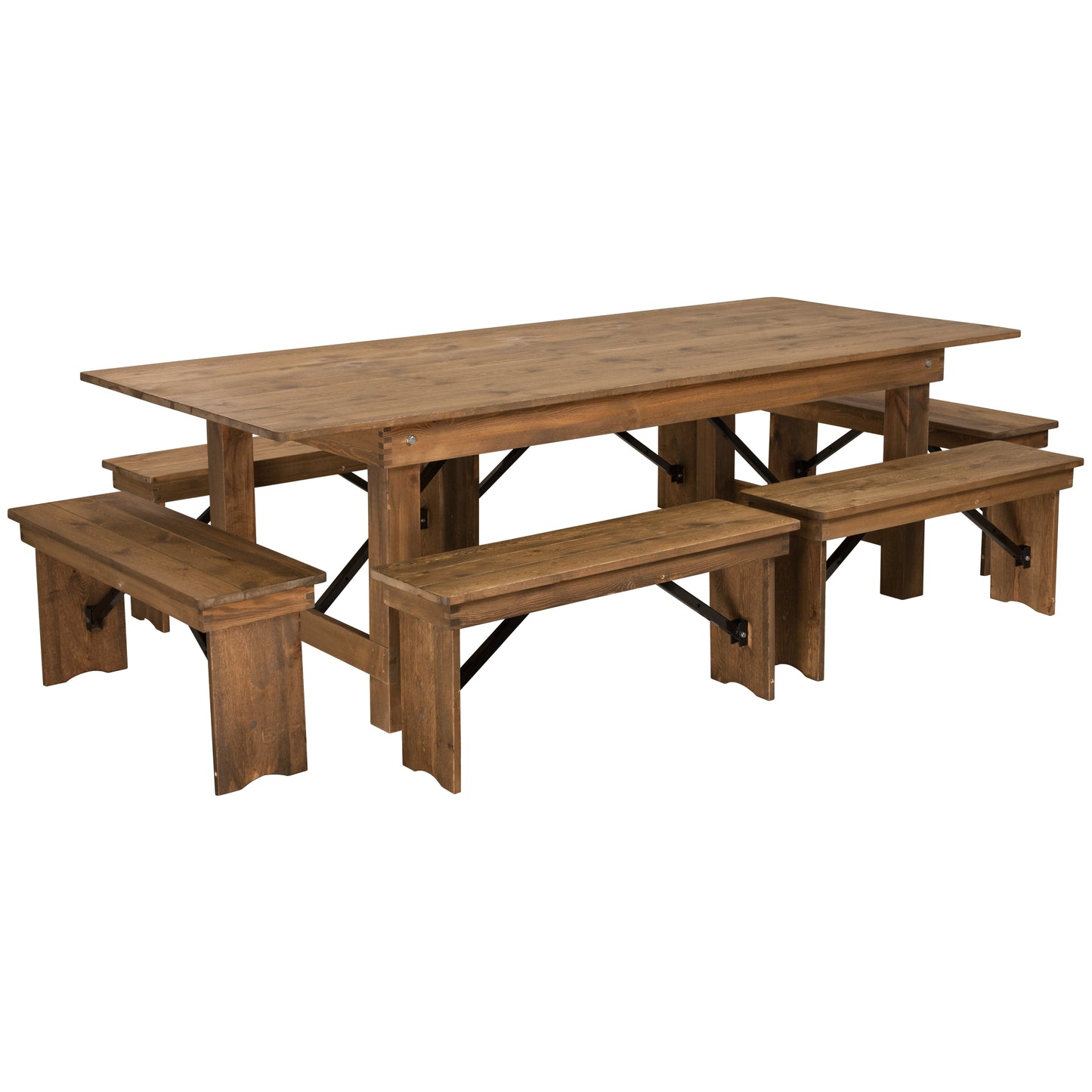HERCULES Series 8' x 40'' Antique Rustic Folding Farm Table and Six Bench Set Antique Rustic