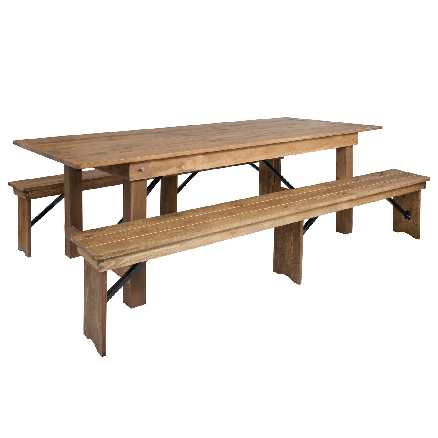 HERCULES Series 8' x 40'' Antique Rustic Folding Farm Table and Two Bench Set Antique Rustic