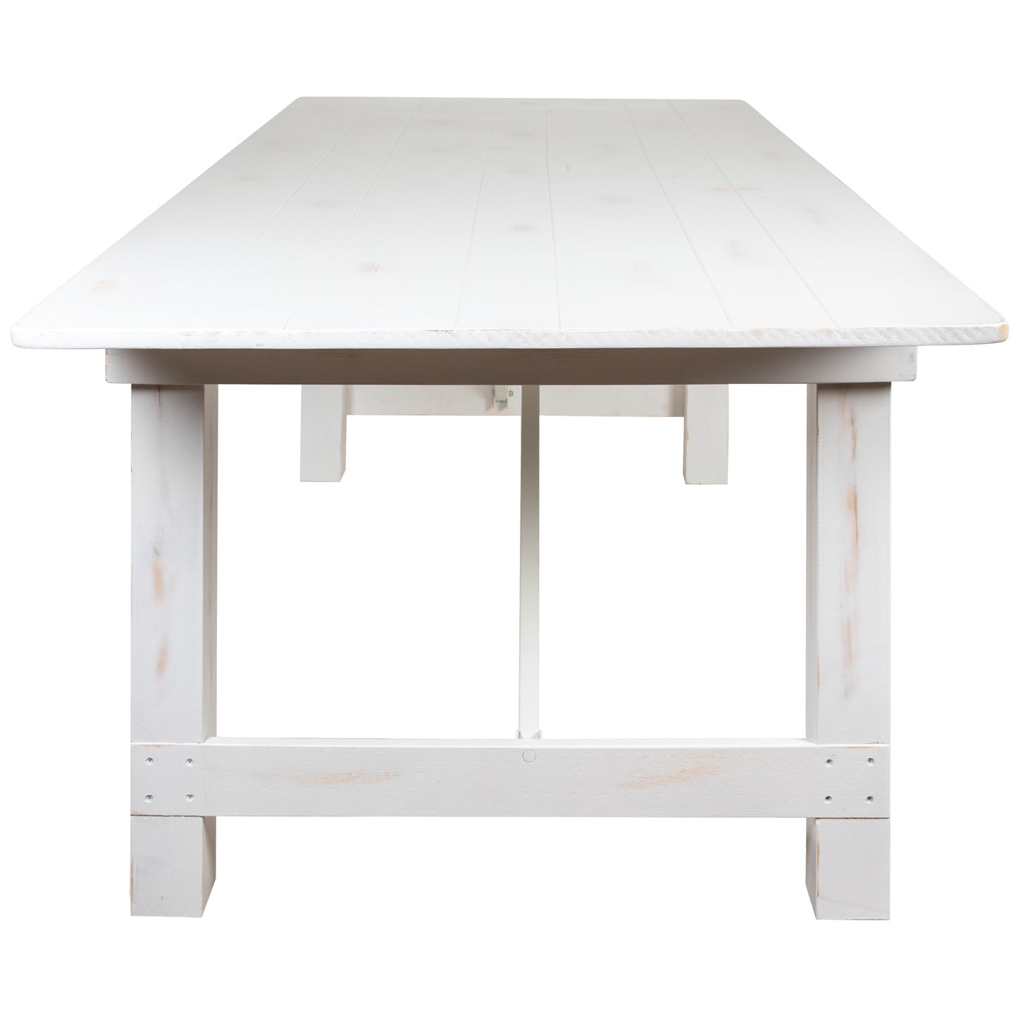 HERCULES Series 8' x 40" Antique Rustic White Folding Farm Table and Two Bench Set Antique Rustic White
