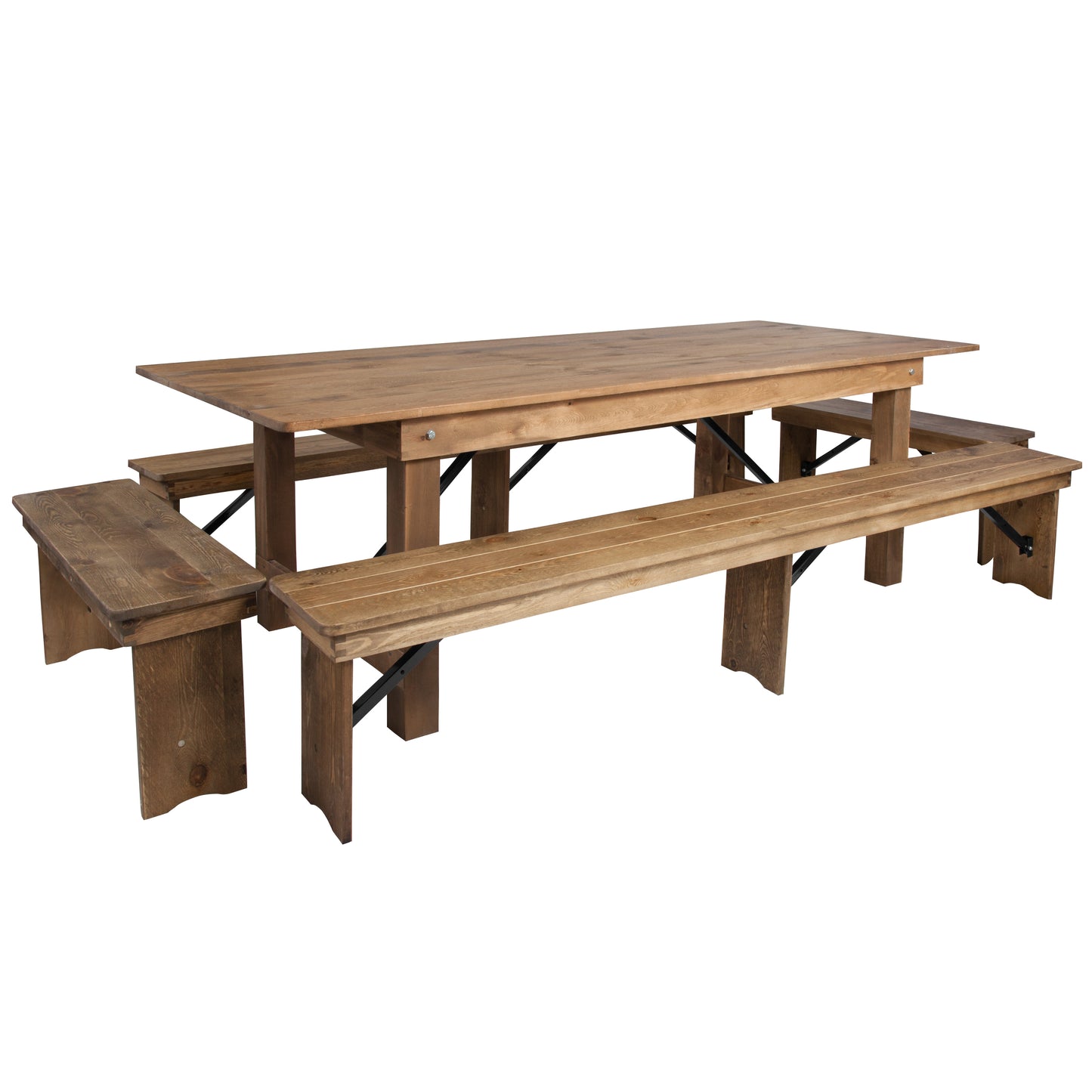 HERCULES Series 8' x 40'' Antique Rustic Folding Farm Table and Four Bench Set Antique Rustic
