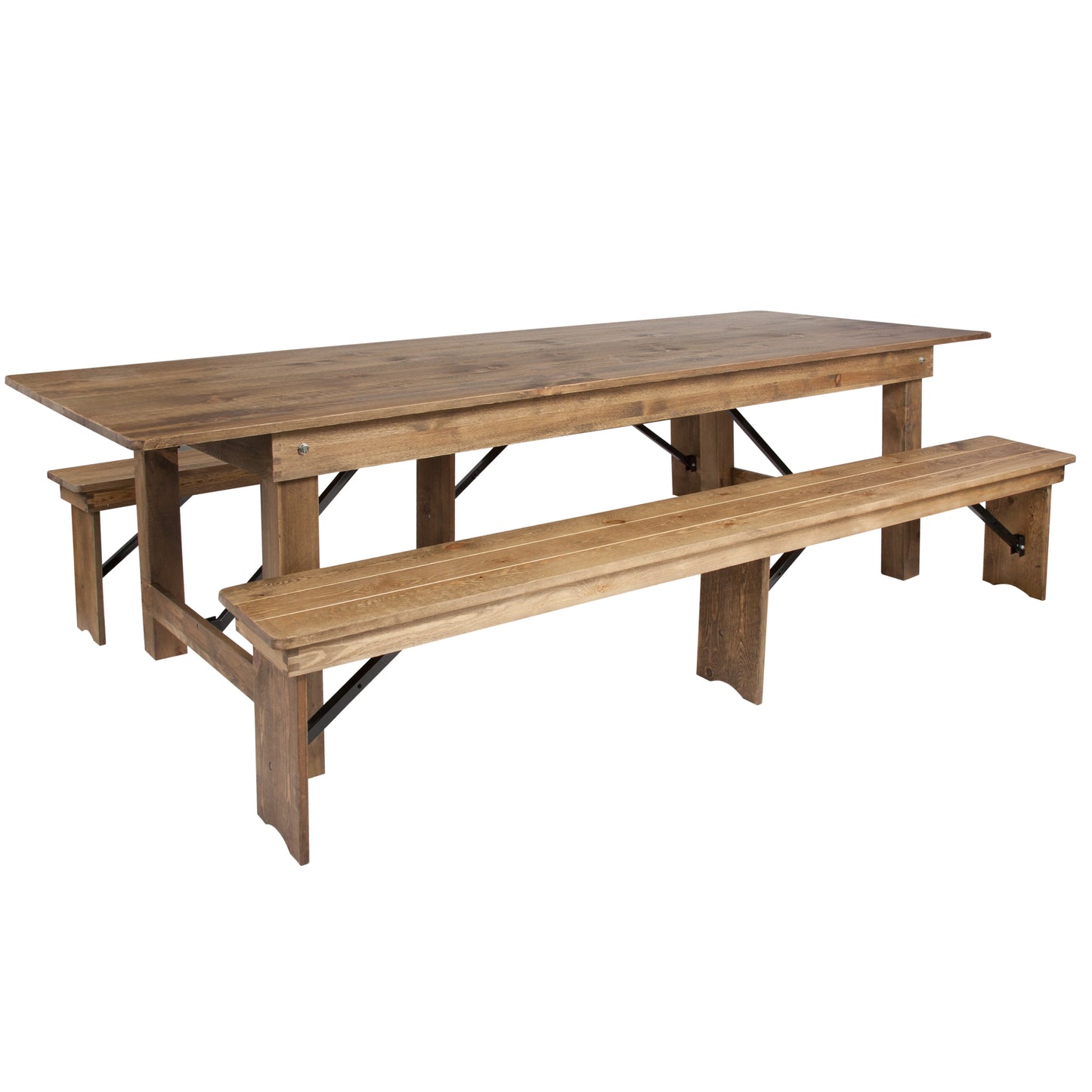 HERCULES Series 9' x 40'' Antique Rustic Folding Farm Table and Two Bench Set Antique Rustic XA-FARM-6-GG