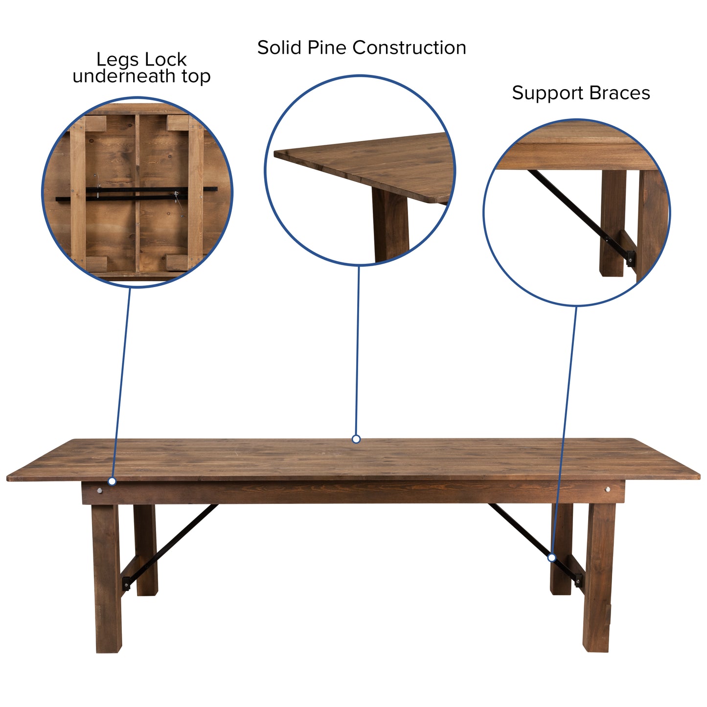 HERCULES Series 9' x 40'' Antique Rustic Folding Farm Table and Two Bench Set Antique Rustic XA-FARM-6-GG