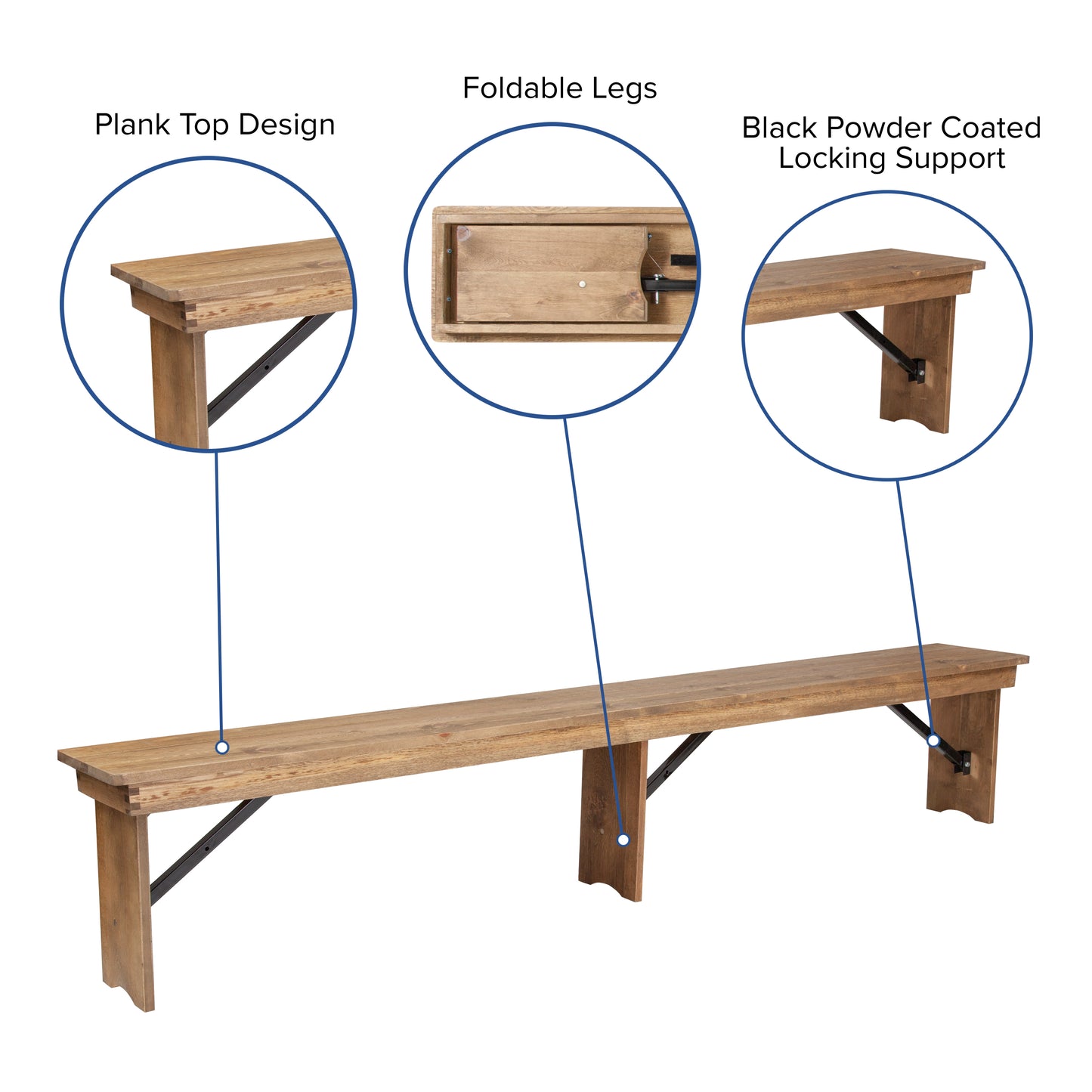 HERCULES Series 9' x 40'' Antique Rustic Folding Farm Table and Two Bench Set Antique Rustic XA-FARM-6-GG