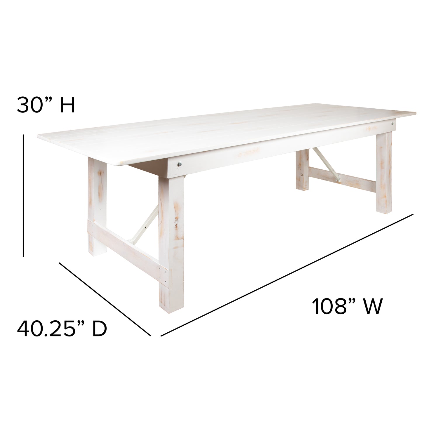 HERCULES Series 9' x 40" Antique Rustic White Folding Farm Table and Two Bench Set Antique Rustic White XA-FARM-6-WH-GG