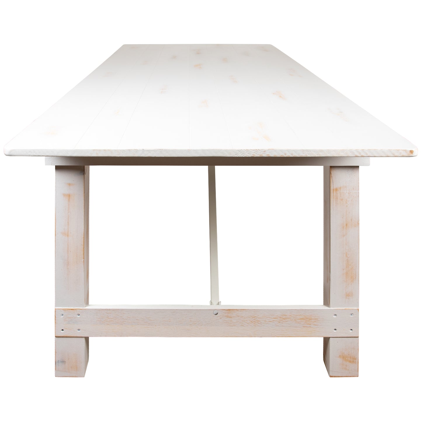 HERCULES Series 9' x 40" Antique Rustic White Folding Farm Table and Two Bench Set Antique Rustic White XA-FARM-6-WH-GG