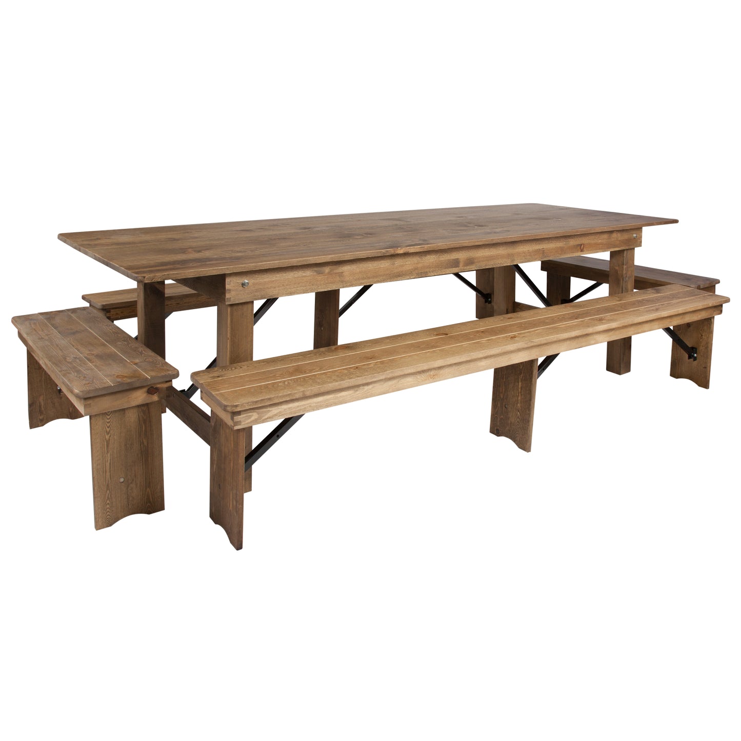 HERCULES Series 9' x 40'' Antique Rustic Folding Farm Table and Four Bench Set Antique Rustic