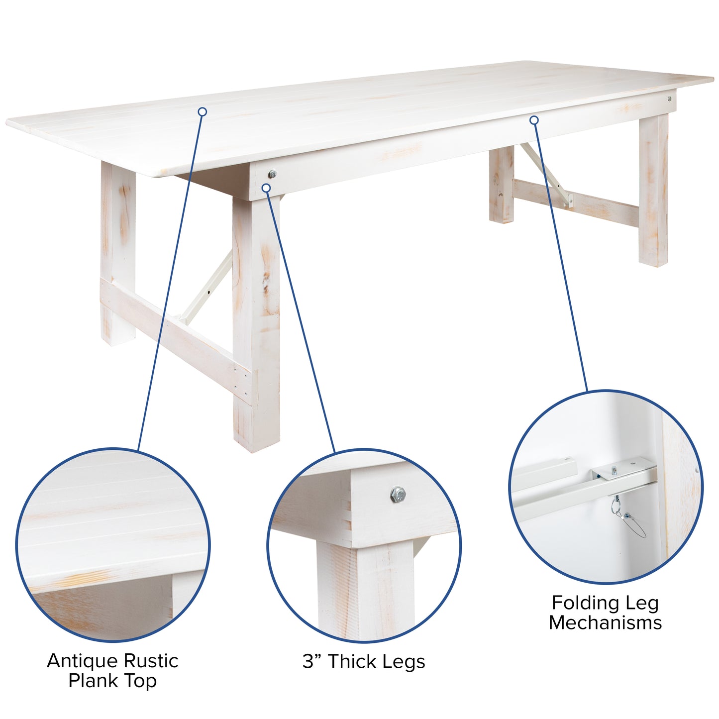 HERCULES Series 9' x 40" Antique Rustic White Folding Farm Table and Four Bench Set Antique Rustic White XA-FARM-7-WH-GG