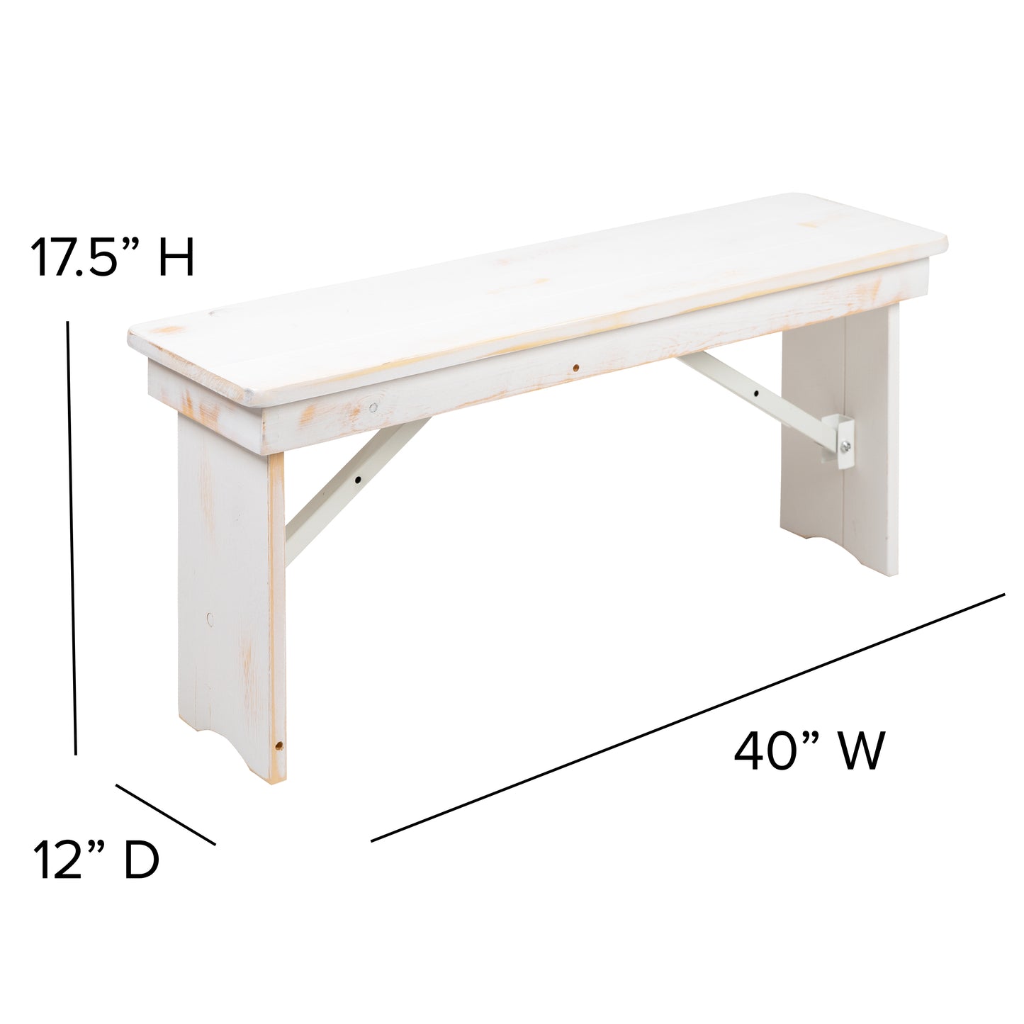 HERCULES Series 9' x 40" Antique Rustic White Folding Farm Table and Four Bench Set Antique Rustic White XA-FARM-7-WH-GG