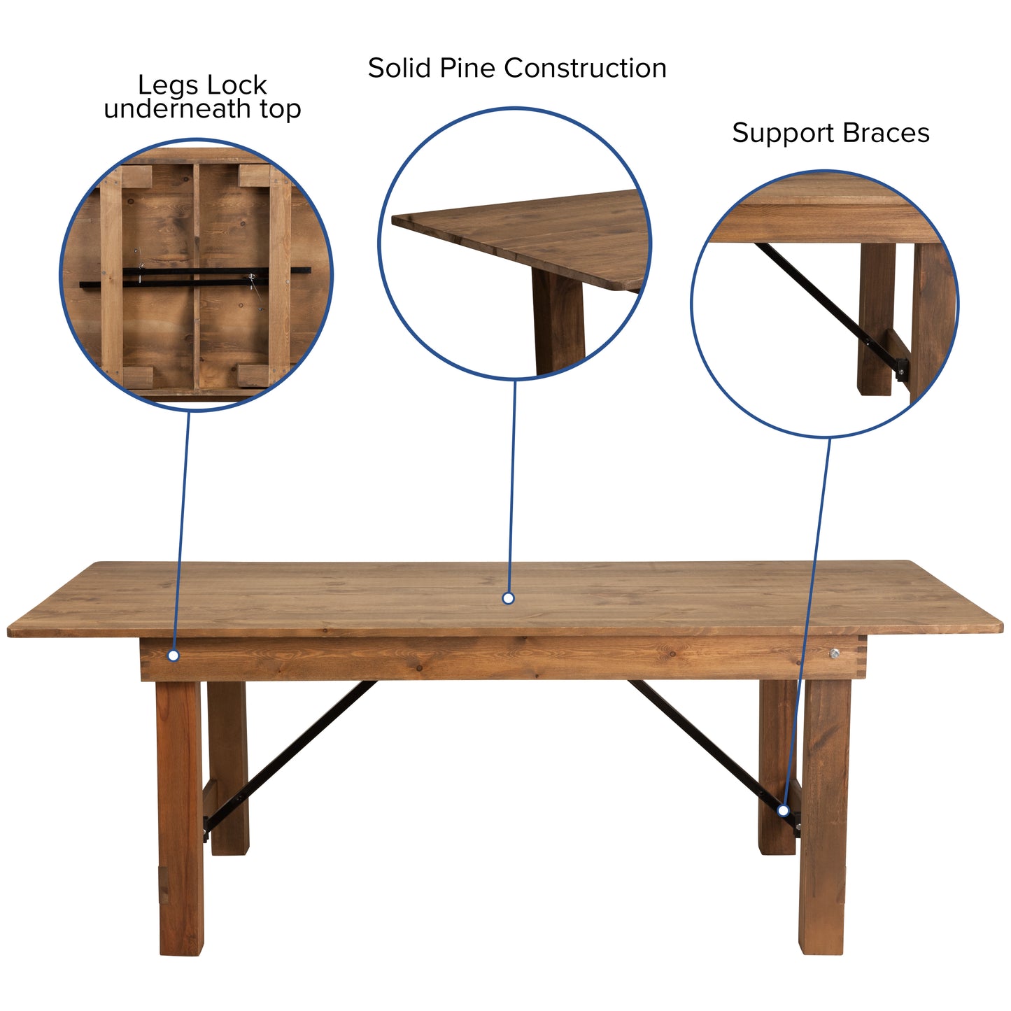 HERCULES Series 7' x 40'' Antique Rustic Folding Farm Table Set with 6 Cross Back Chairs and Cushions Antique Rustic
