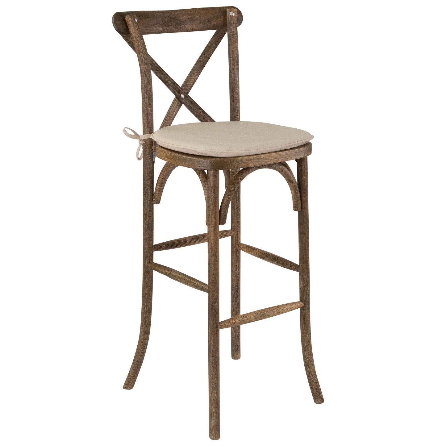 HERCULES Series Dark Antique Wood Cross Back Barstool with Cushion Dark Antique