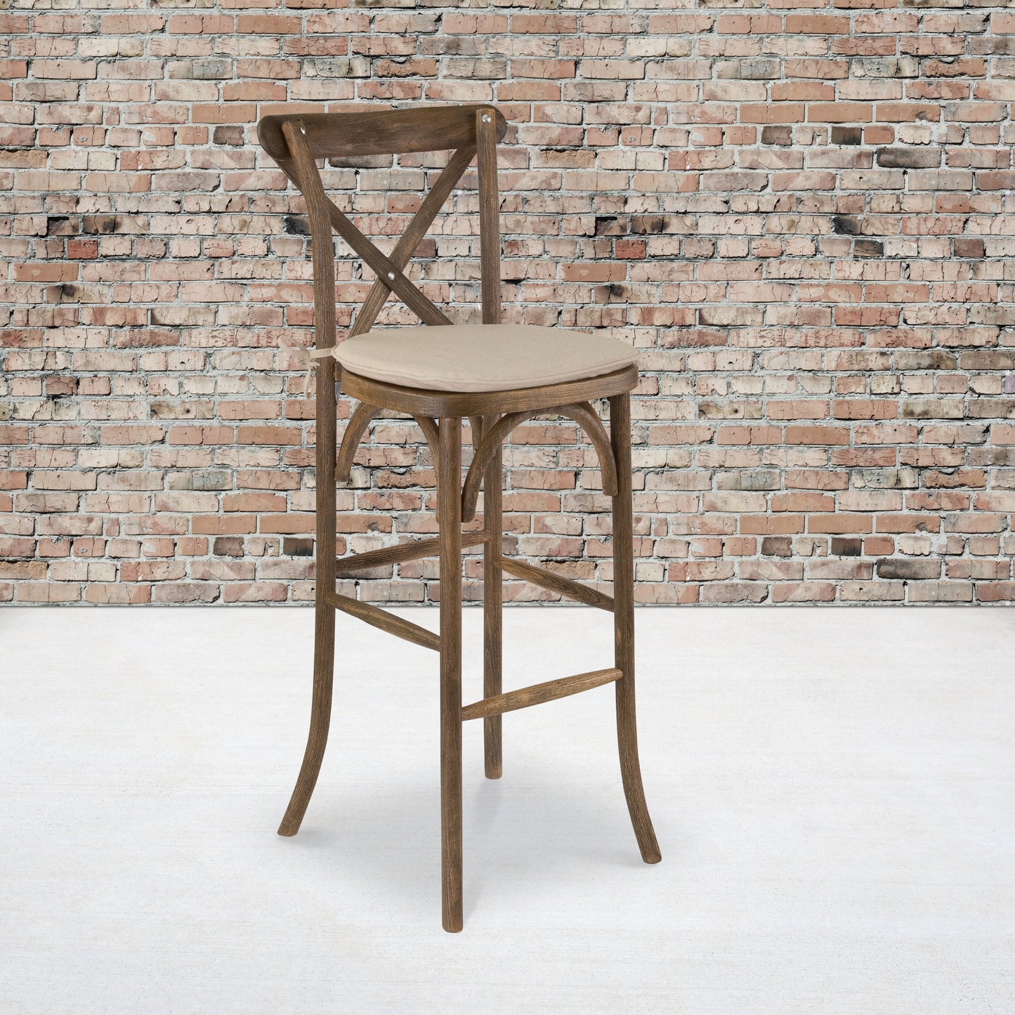 HERCULES Series Dark Antique Wood Cross Back Barstool with Cushion Dark Antique