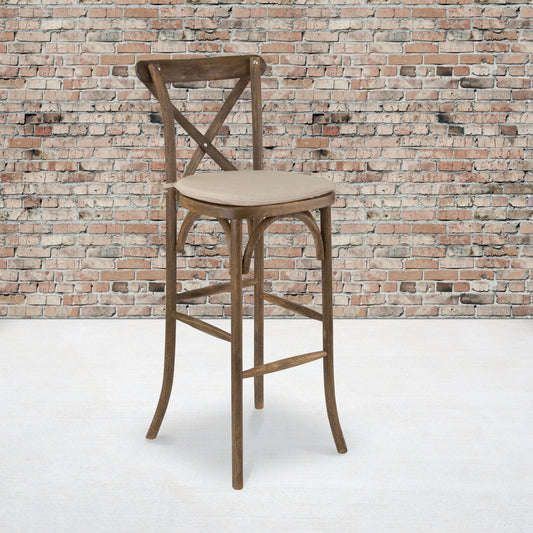 HERCULES Series Dark Antique Wood Cross Back Barstool with Cushion Dark Antique