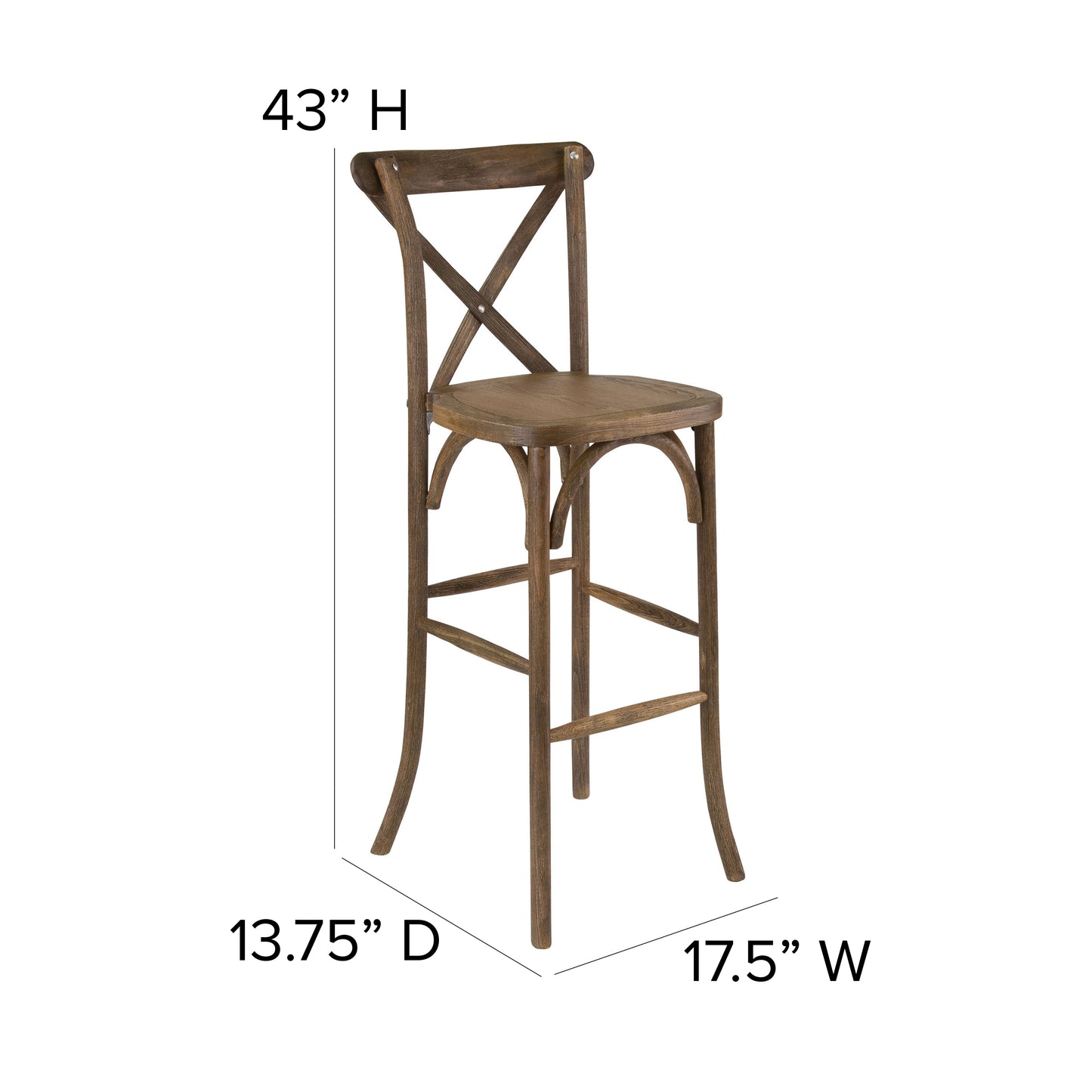 HERCULES Series Dark Antique Wood Cross Back Barstool Dark Antique