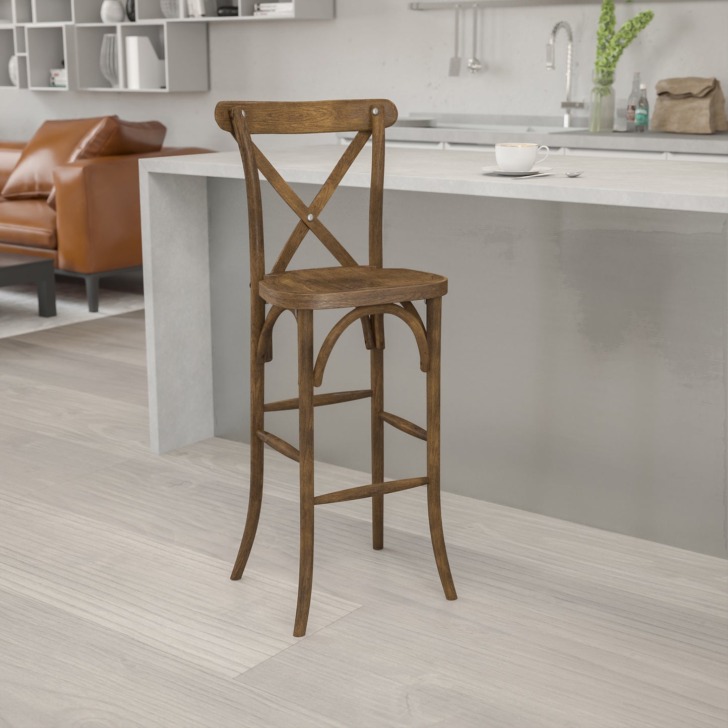 HERCULES Series Dark Antique Wood Cross Back Barstool Dark Antique