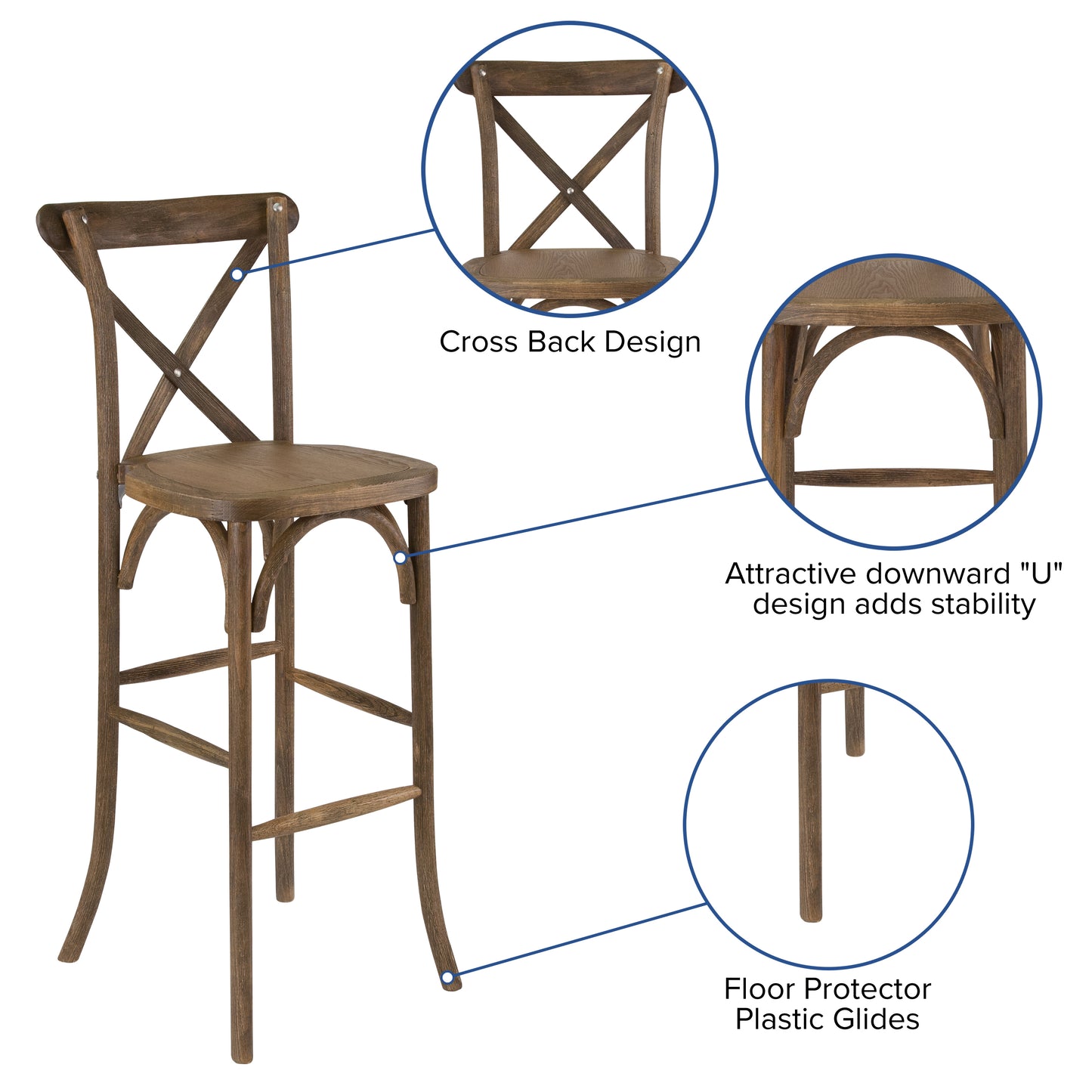 HERCULES Series Dark Antique Wood Cross Back Barstool Dark Antique