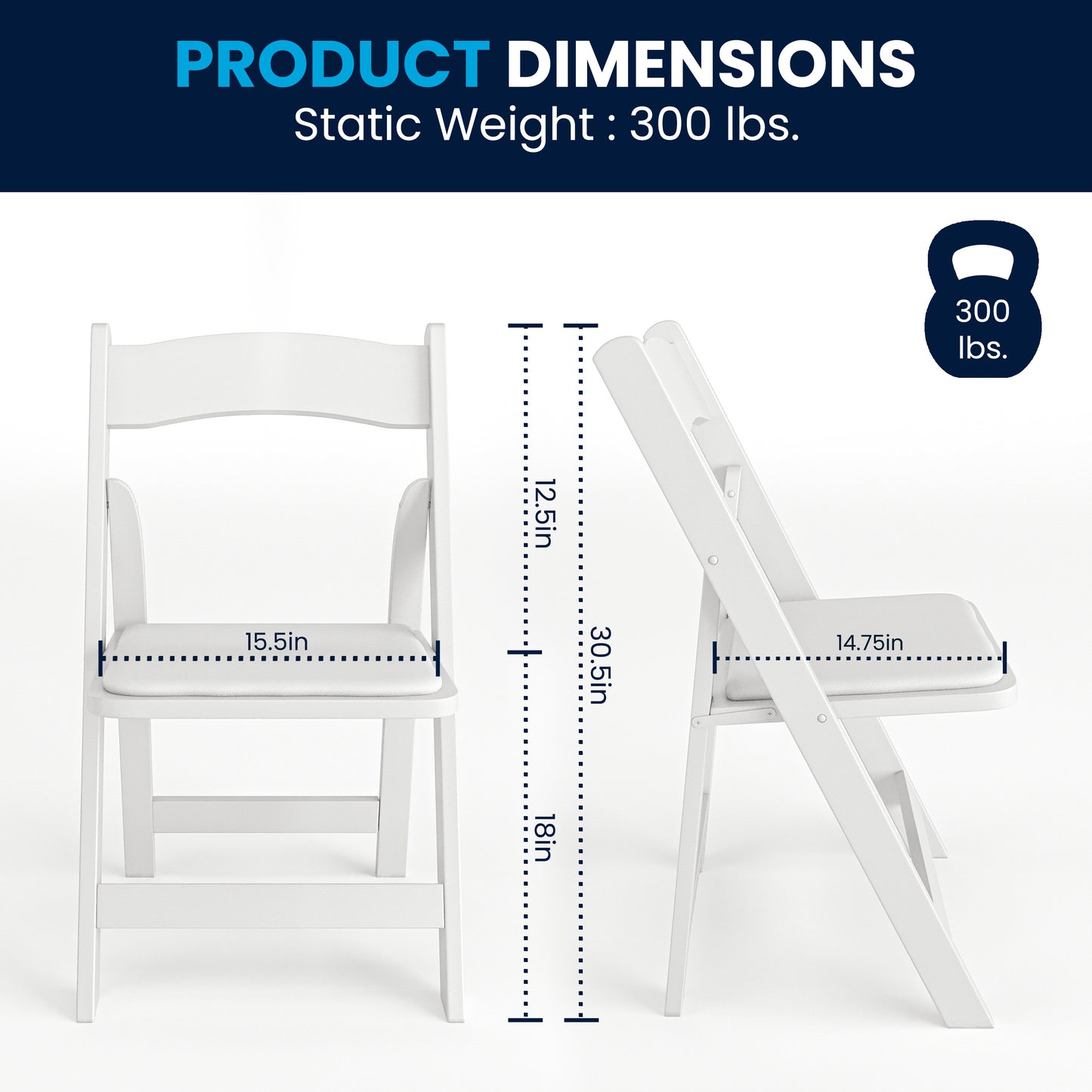 2 Pack HERCULES Series White Wood Folding Chair with Vinyl Padded Seat White